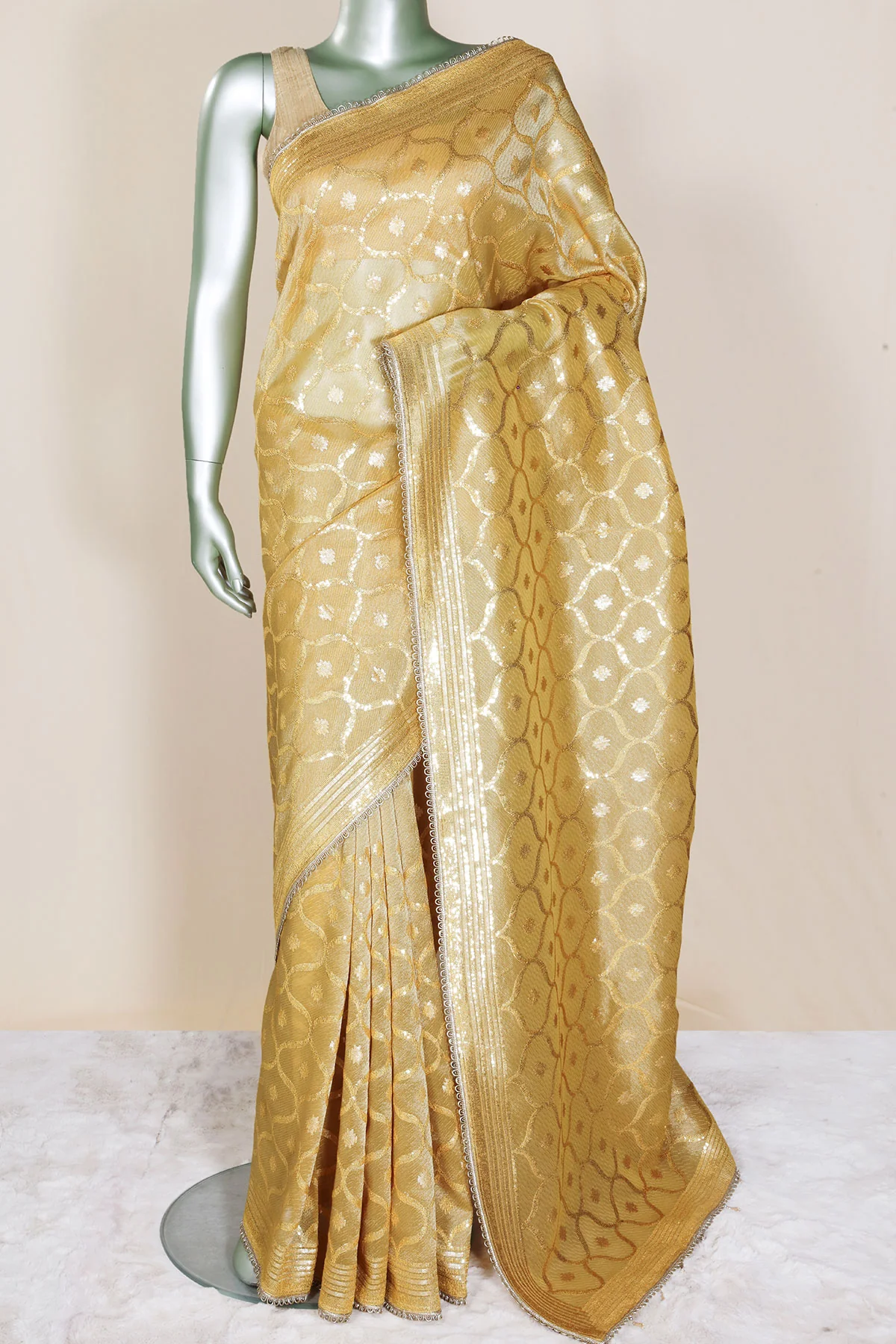 Mustard Tissue Saree Elegant Festive & Party Wear - Image 9