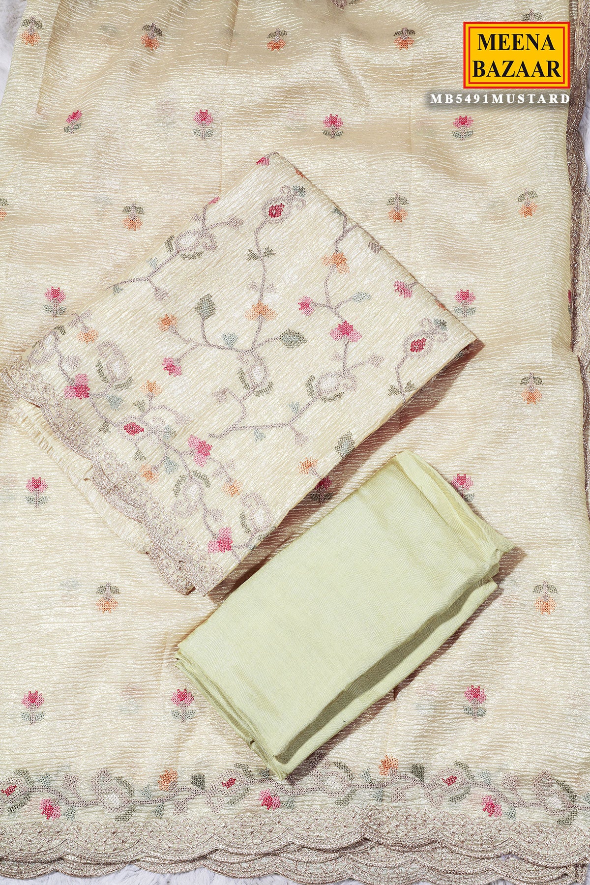 Mustard Tissue Unstitched Suit with Elegant Embroidery - Image 10