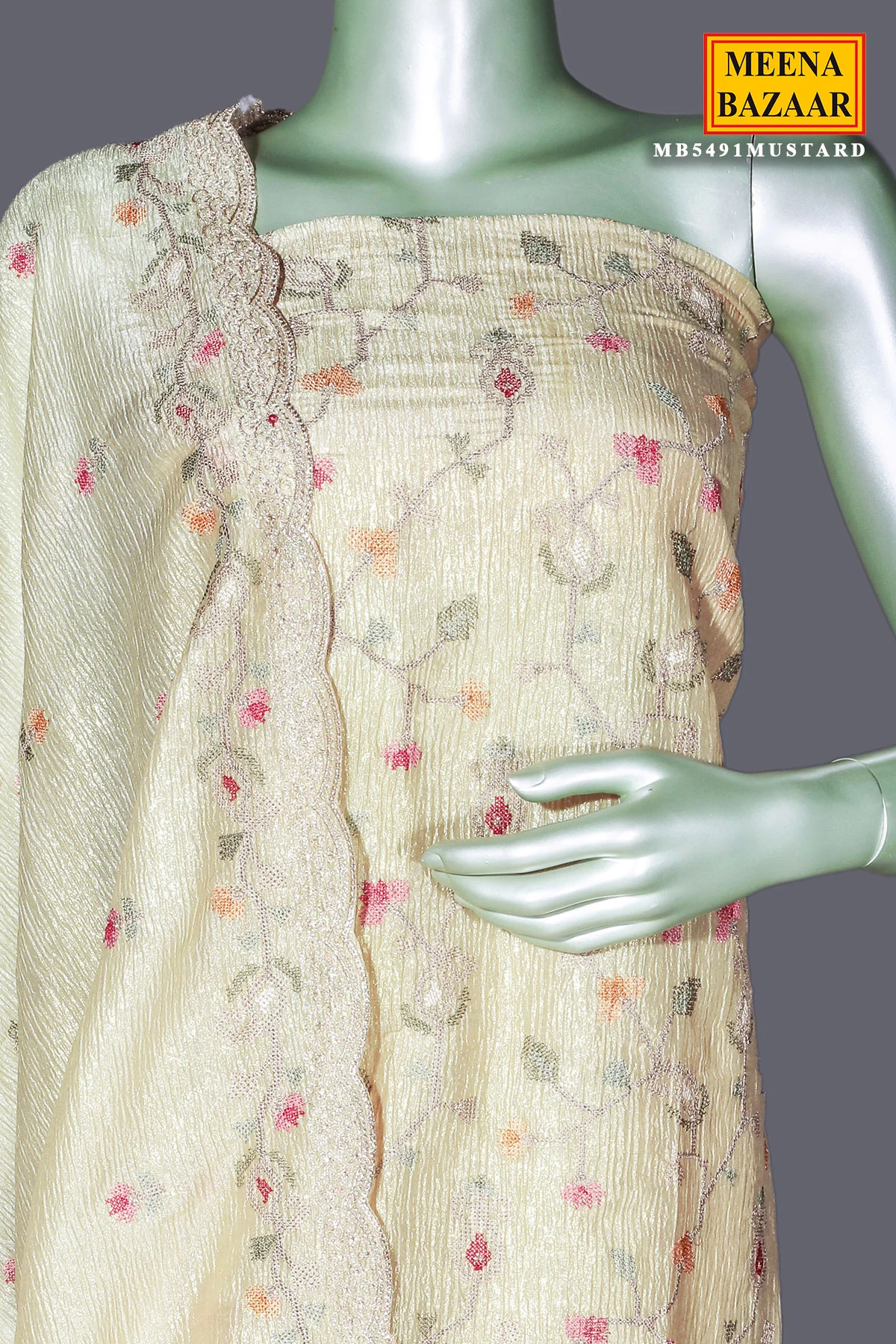 Mustard Tissue Unstitched Suit with Elegant Embroidery - Image 5