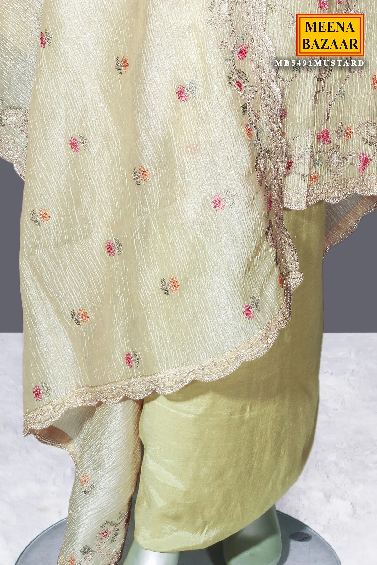 Mustard Tissue Unstitched Suit with Elegant Embroidery - Image 6