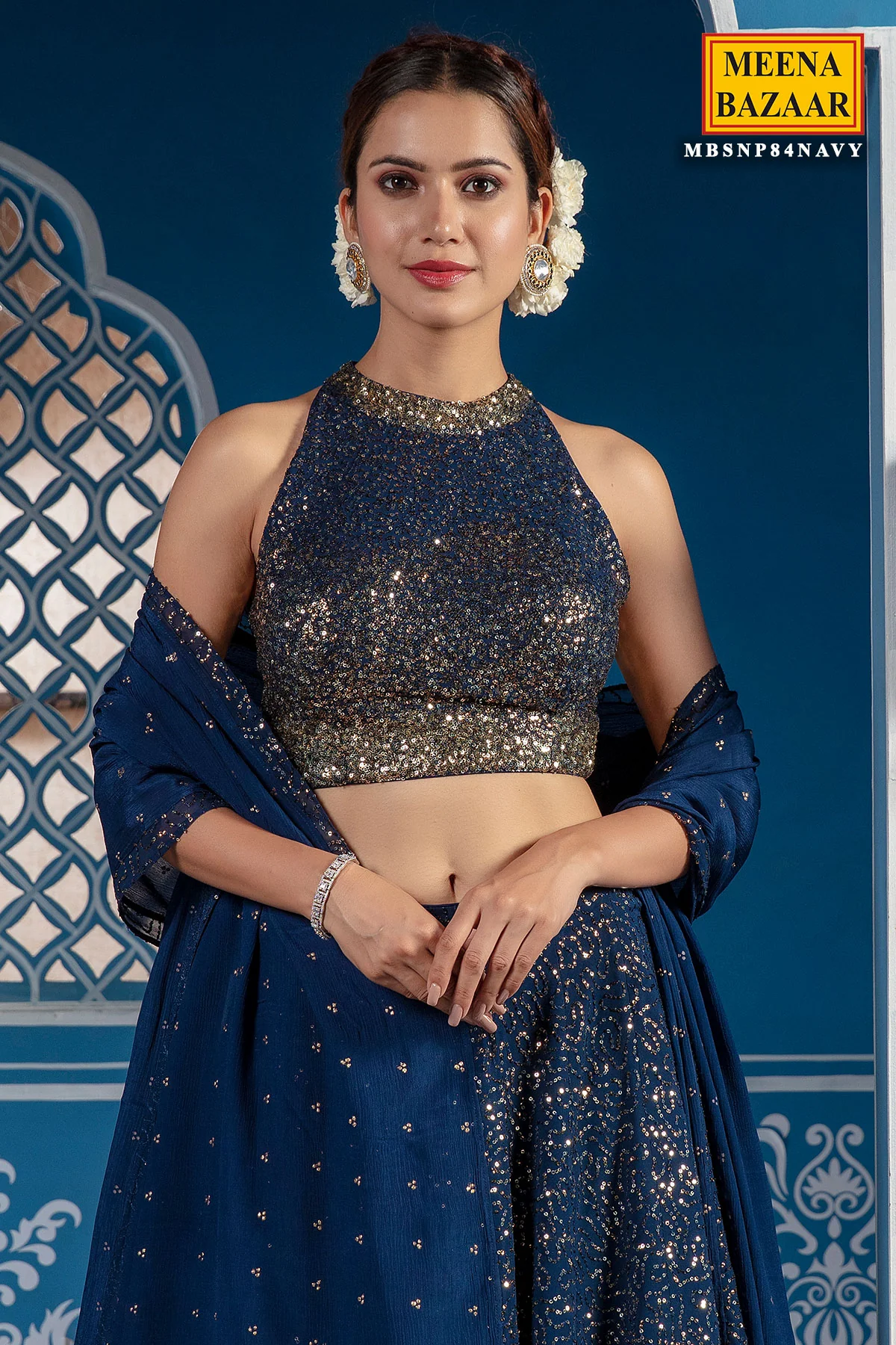 Navy Blue Georgette Lehenga - Image 3
