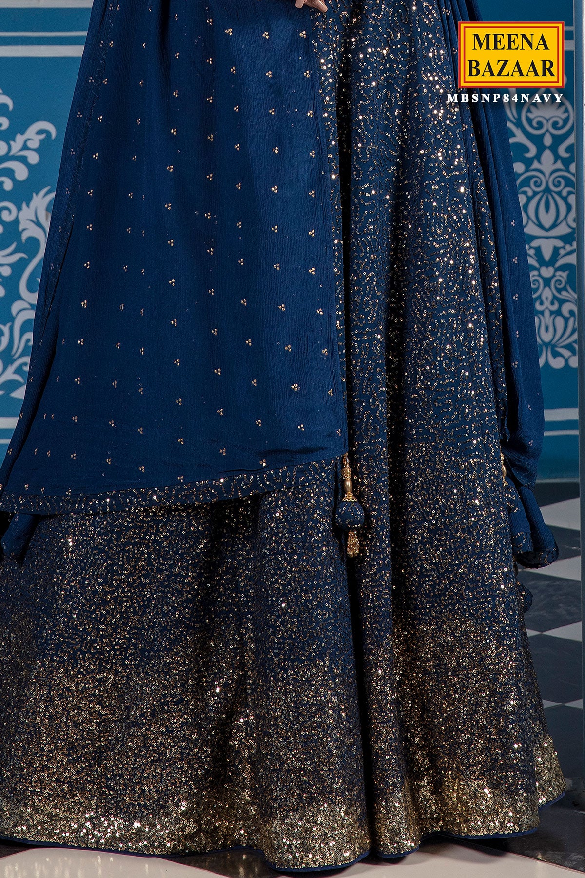 Navy Blue Georgette Lehenga - Image 4