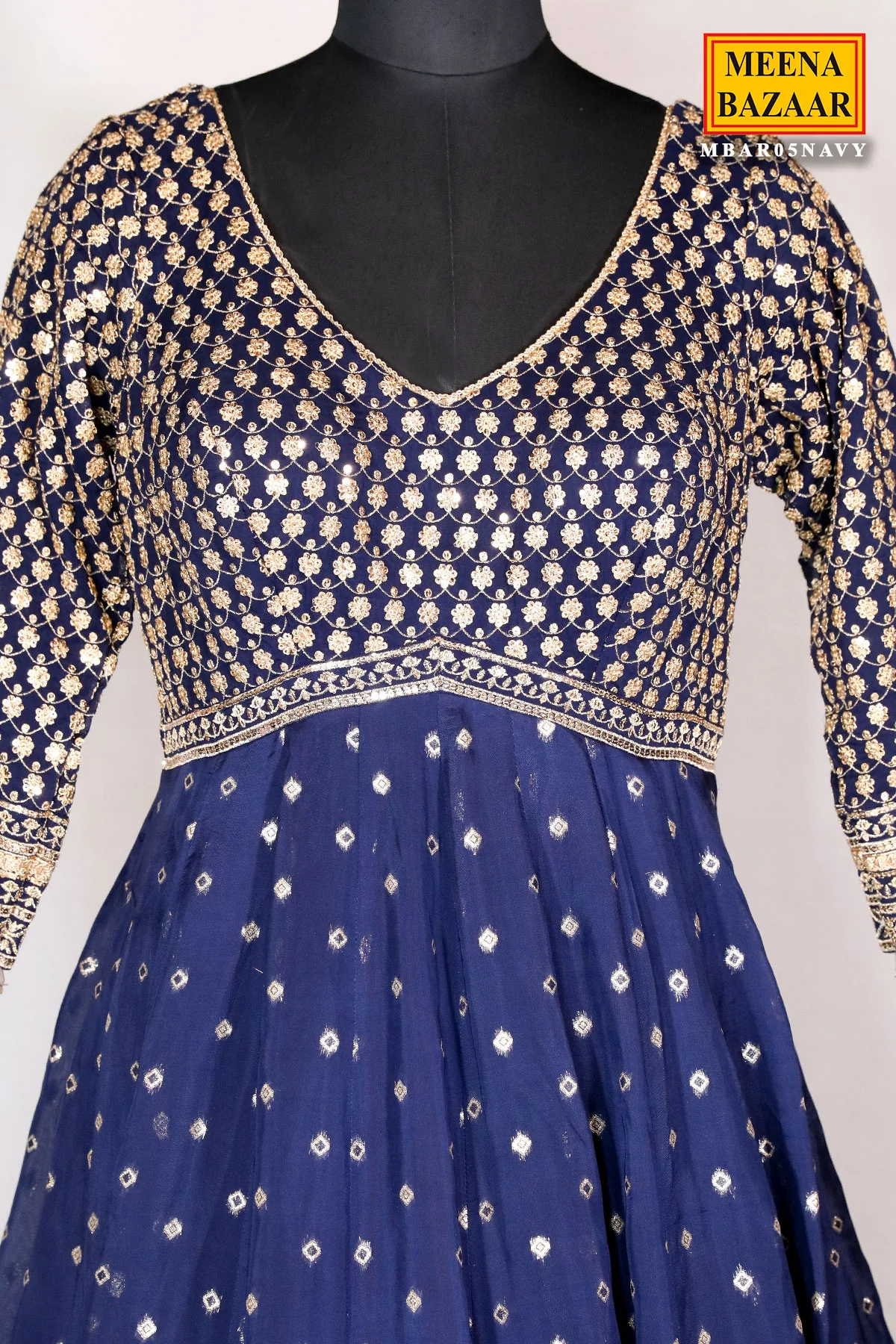 Navy Blue Georgette Zari & Sequins Embroidered Anarkali Styled Suit - Image 4