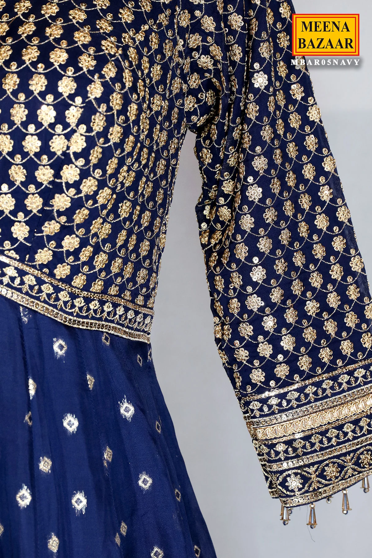 Navy Blue Georgette Zari & Sequins Embroidered Anarkali Styled Suit - Image 5