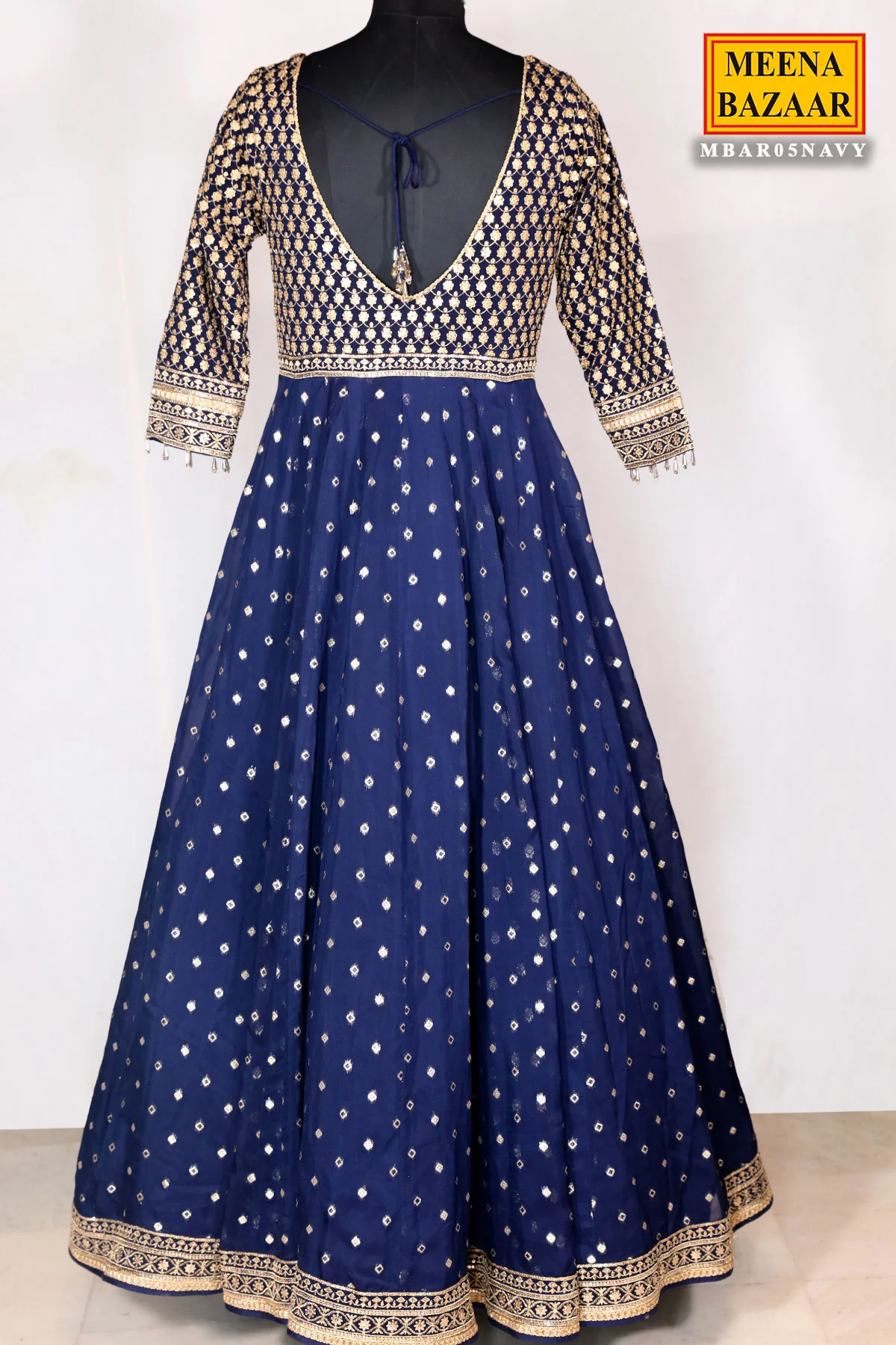 Navy Blue Georgette Zari & Sequins Embroidered Anarkali Styled Suit - Image 6