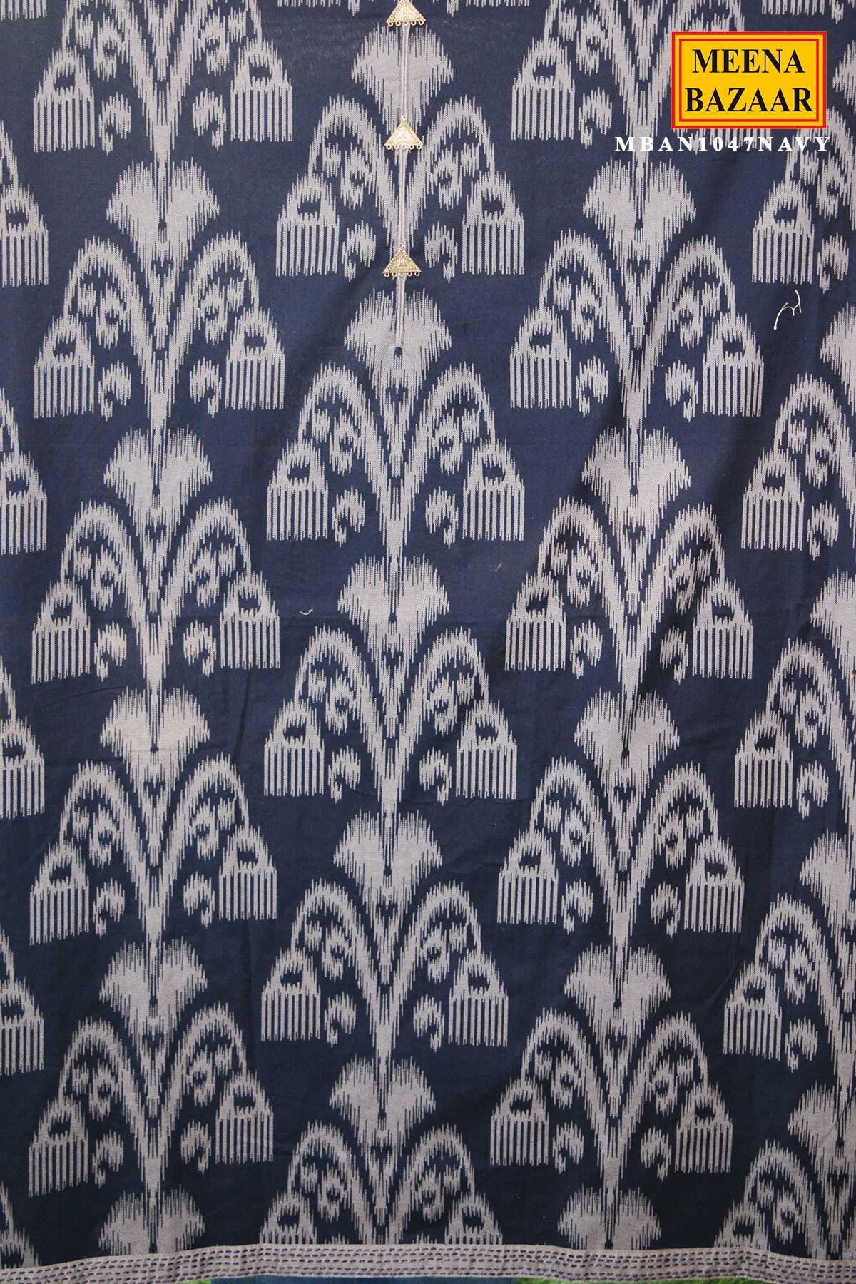 Navy Blue Printed Kurta Set with Grey Dupatta - Image 7