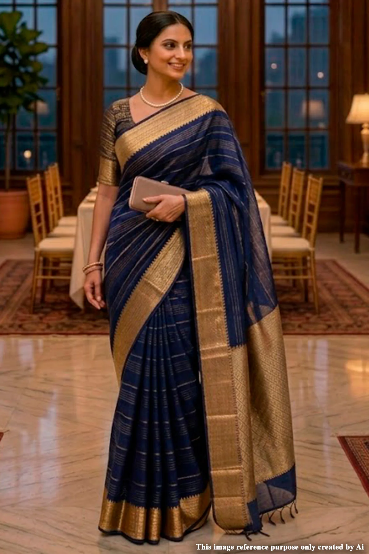 Navy Crepe Saree with Intricate Weaving