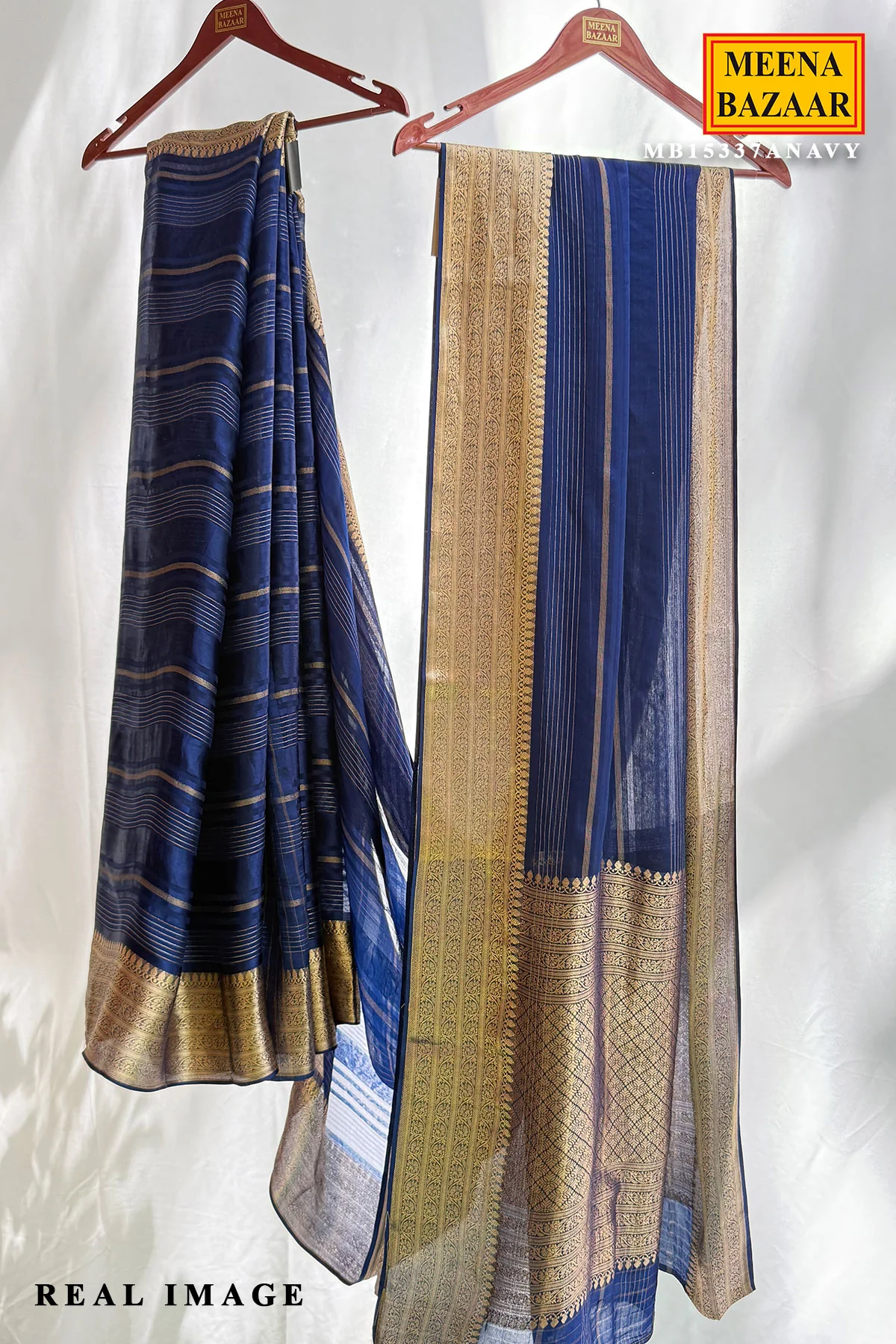 Navy Crepe Saree with Intricate Weaving - Image 2