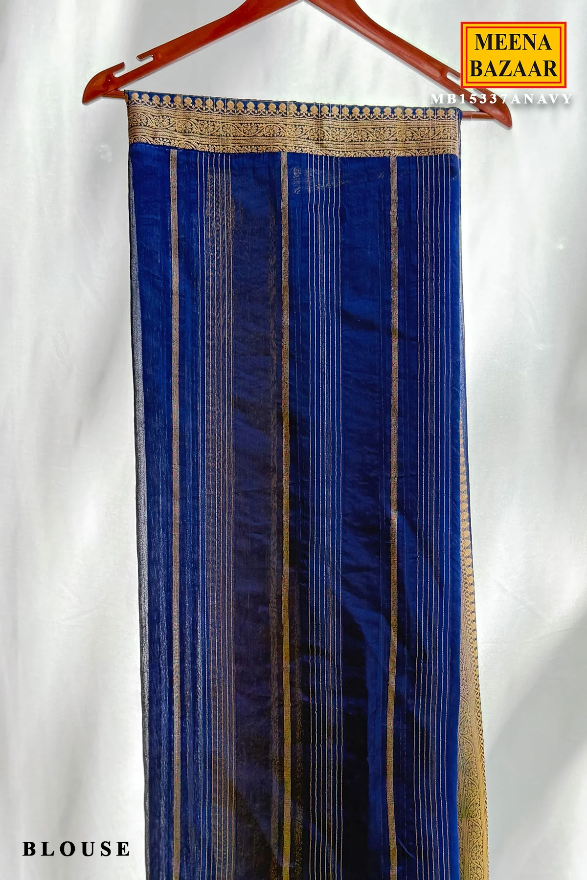 Navy Crepe Saree with Intricate Weaving - Image 3