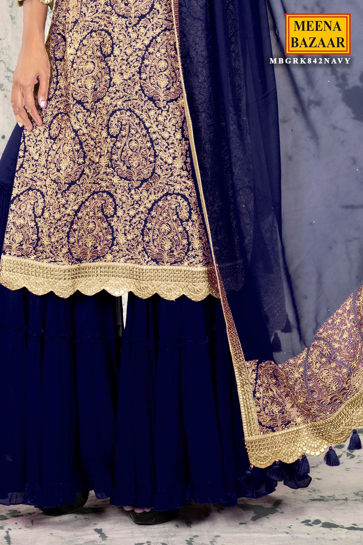 Navy Georgette Gharara Unstitched Suit - Image 4