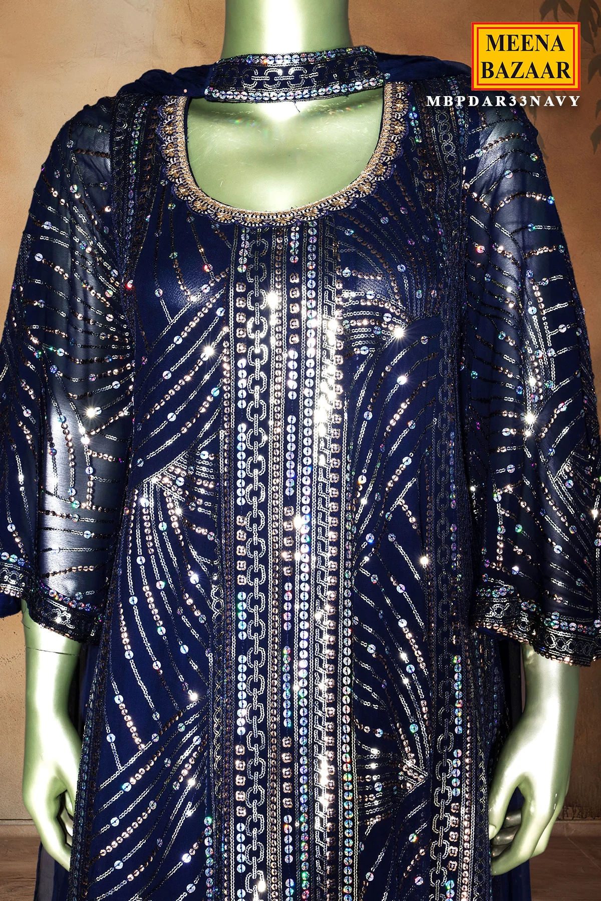 Navy Georgette Ready Made Suit with Elegant Sequence Work - Image 3