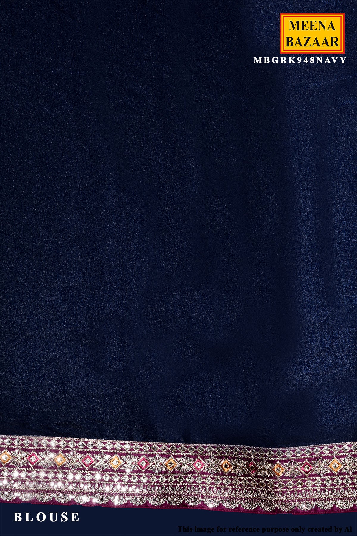 Navy Silk Embroidered Saree - Elegant Designer Party Wear Saree - Image 5