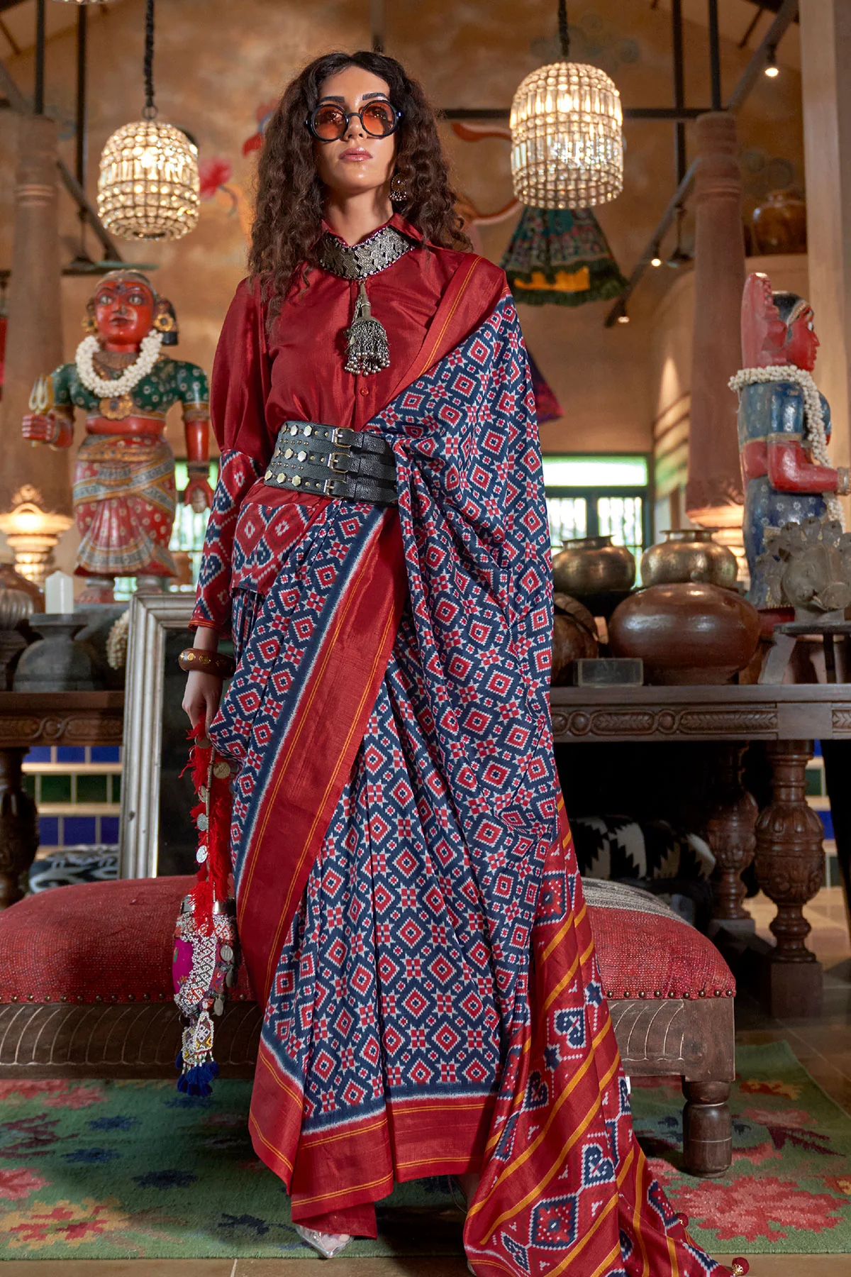 Navy Silk Printed Saree Festive & Traditional Wear