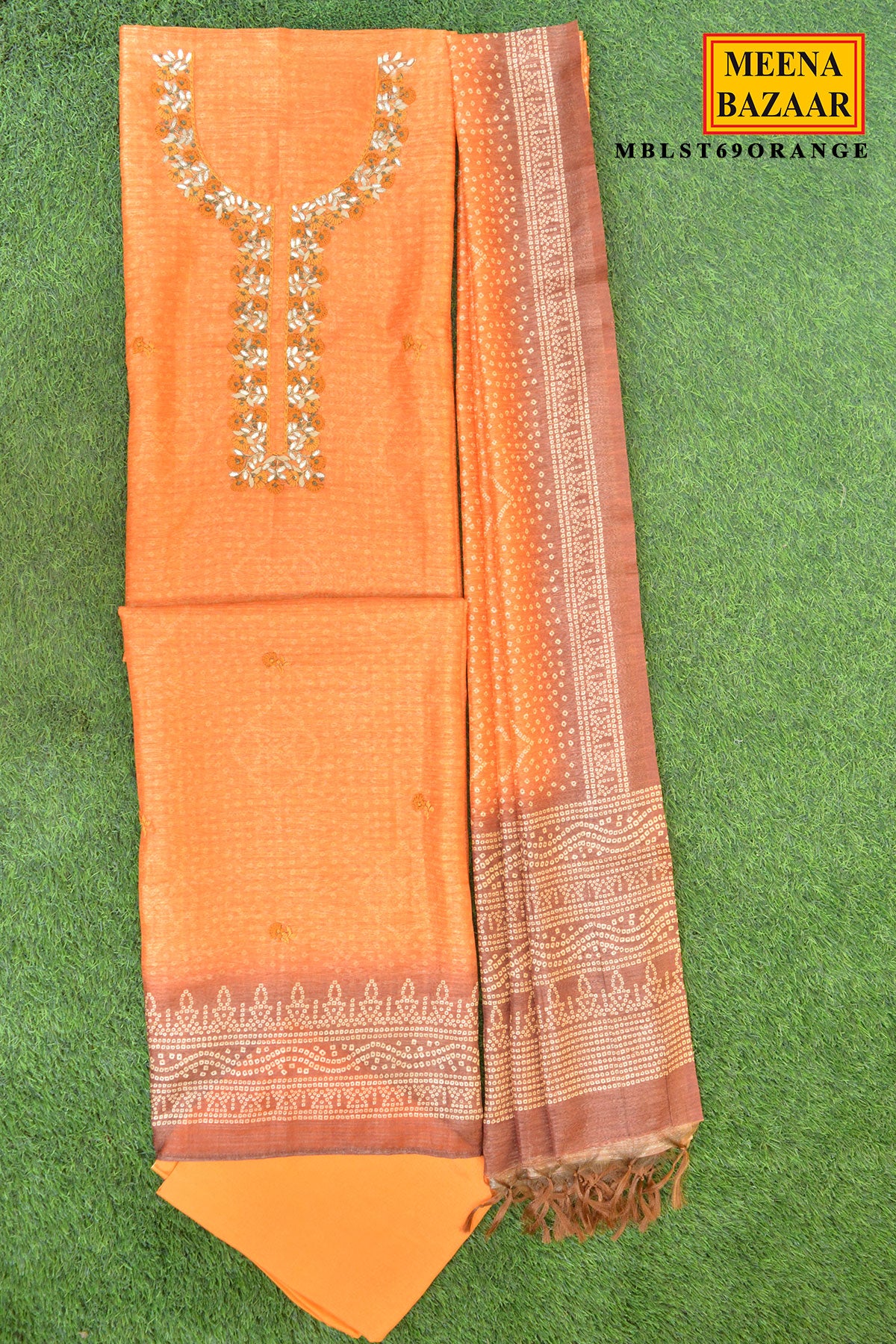 Orange Embroidered Suit Set with Dupatta - Image 2