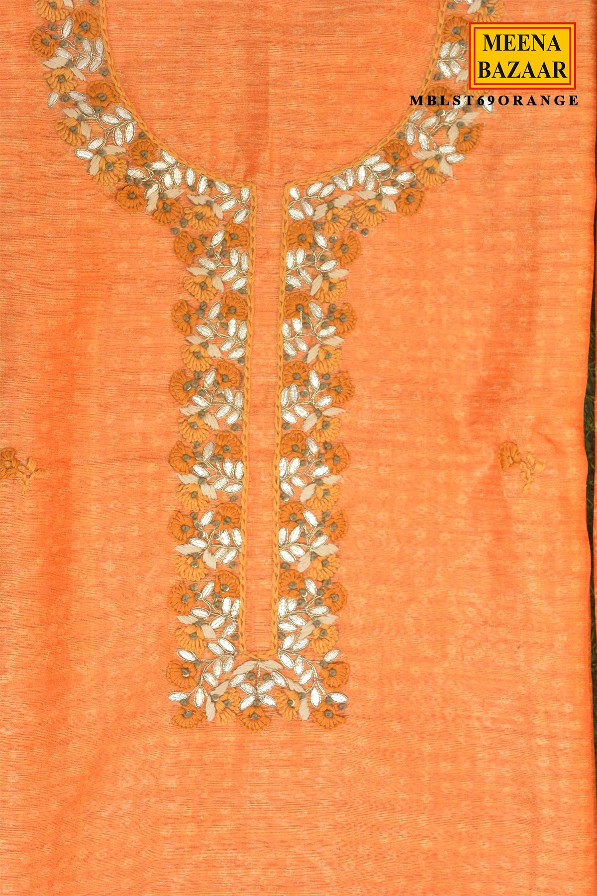 Orange Embroidered Suit Set with Dupatta - Image 3