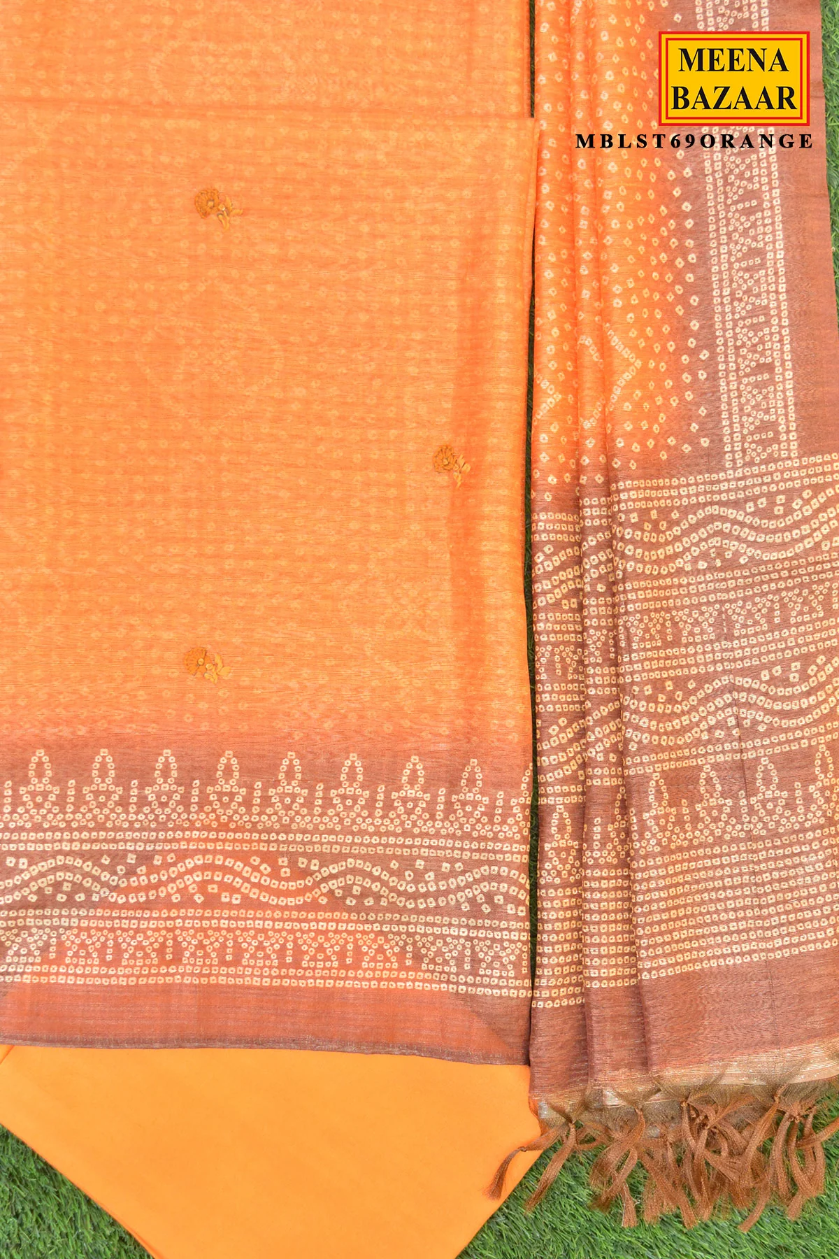 Orange Embroidered Suit Set with Dupatta - Image 4