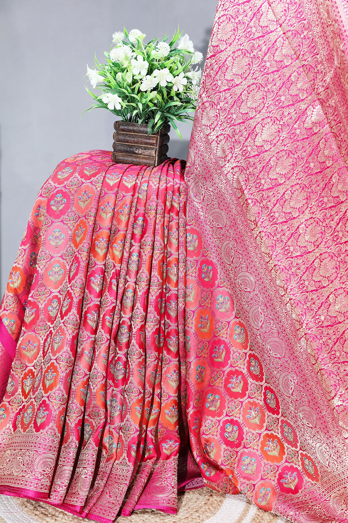 Orange Silk Weaving Jaal Saree - Traditional Designer Saree