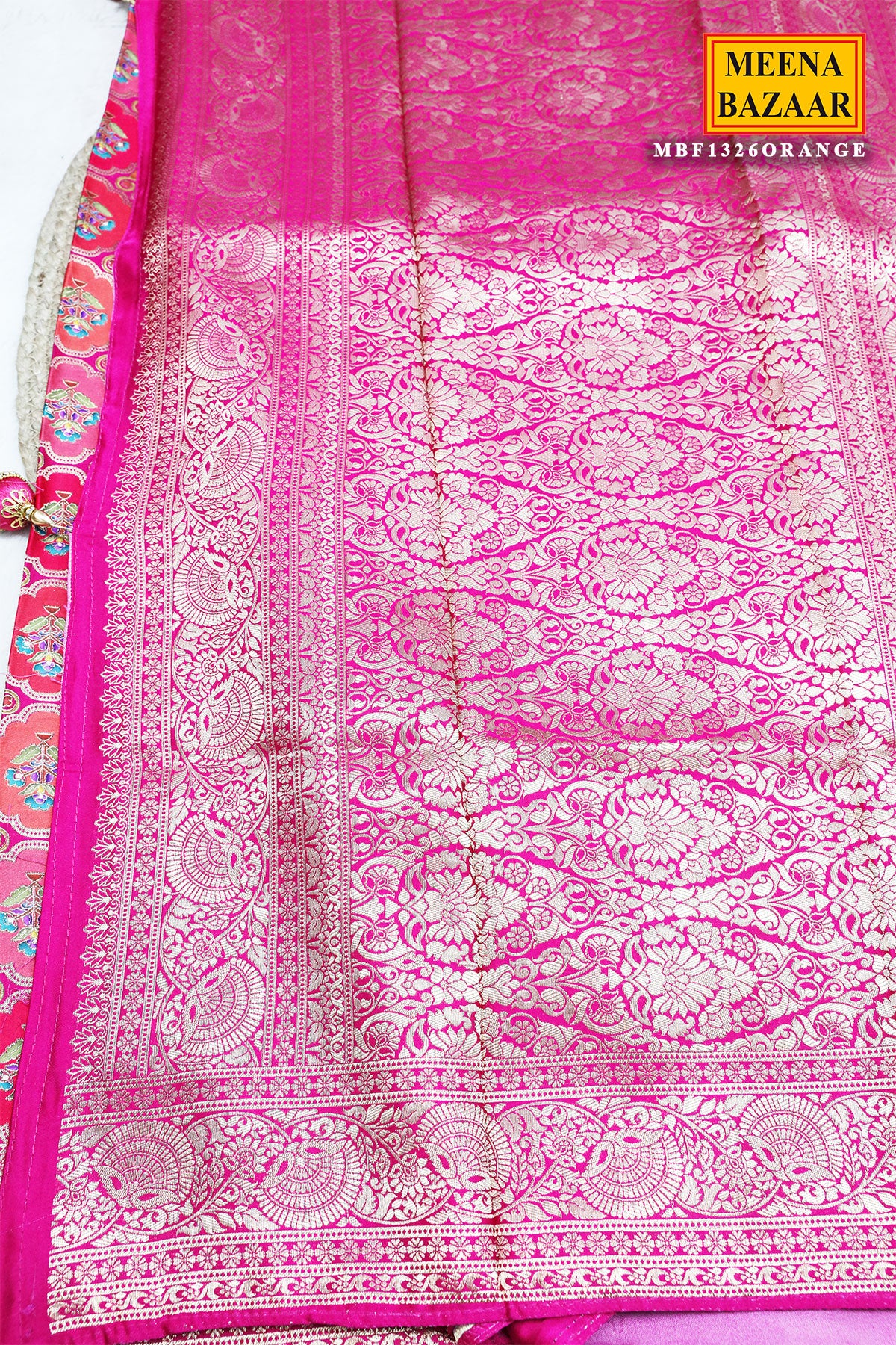 Orange Silk Weaving Jaal Saree - Traditional Designer Saree - Image 4