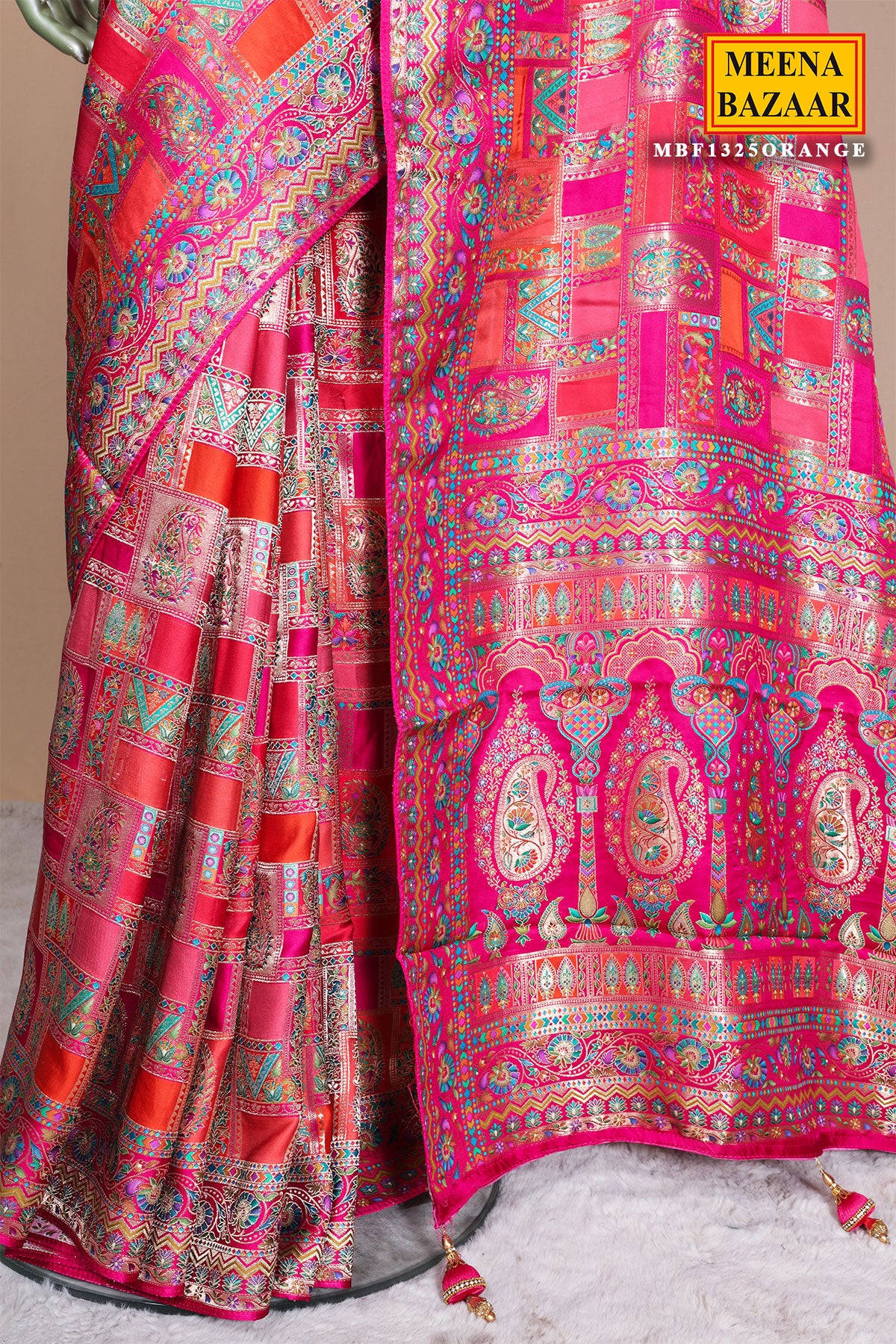Rust Silk Weaving Saree Traditional Festive & Wedding Wear - Image 3