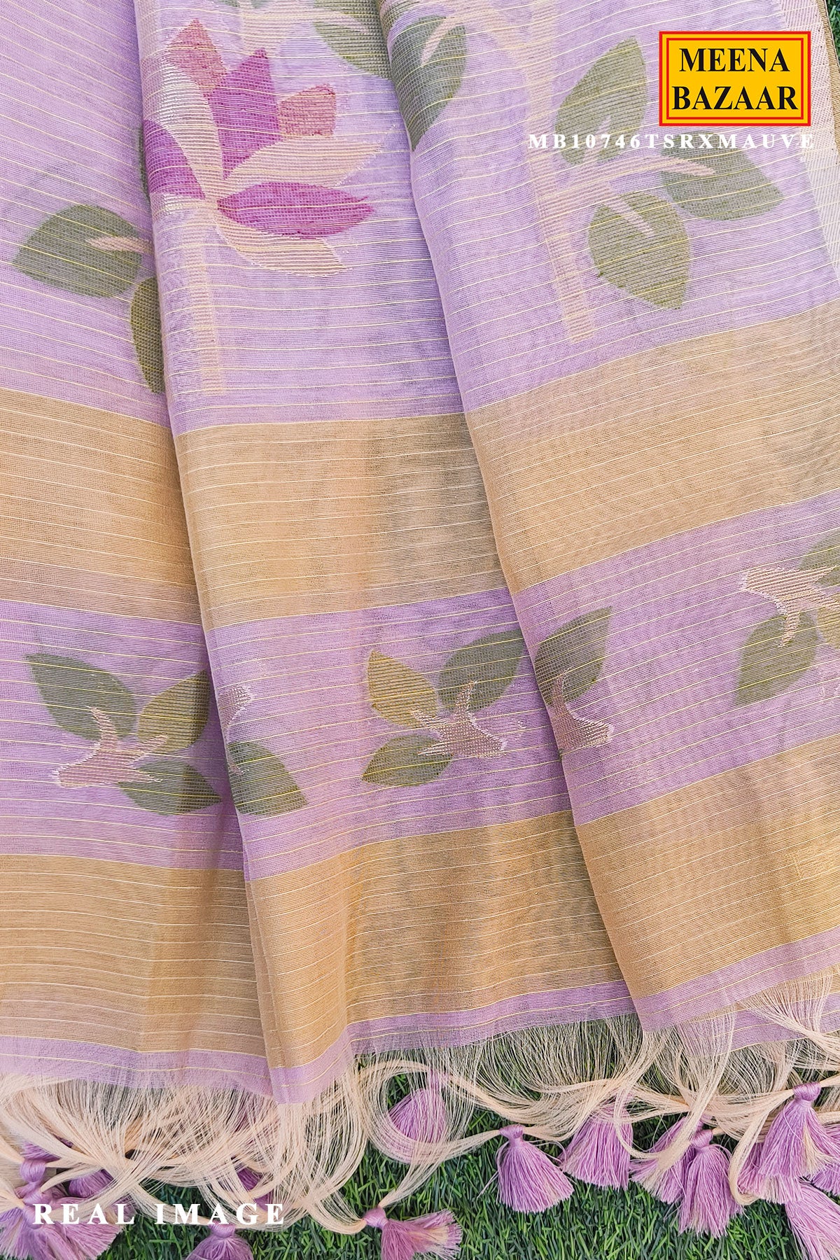 Mauve Cotton Unstitched Suit Set with Floral Buta Kurta & Printed Dupatta - Image 5