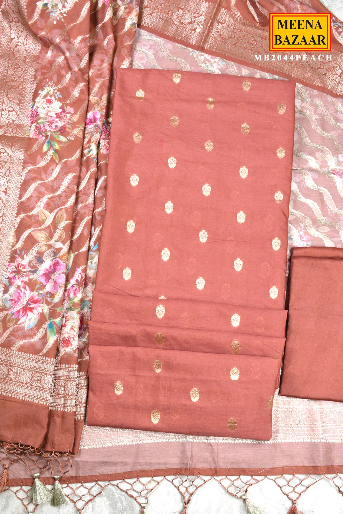 Peach Floral Suit Set with Dupatta - Image 3