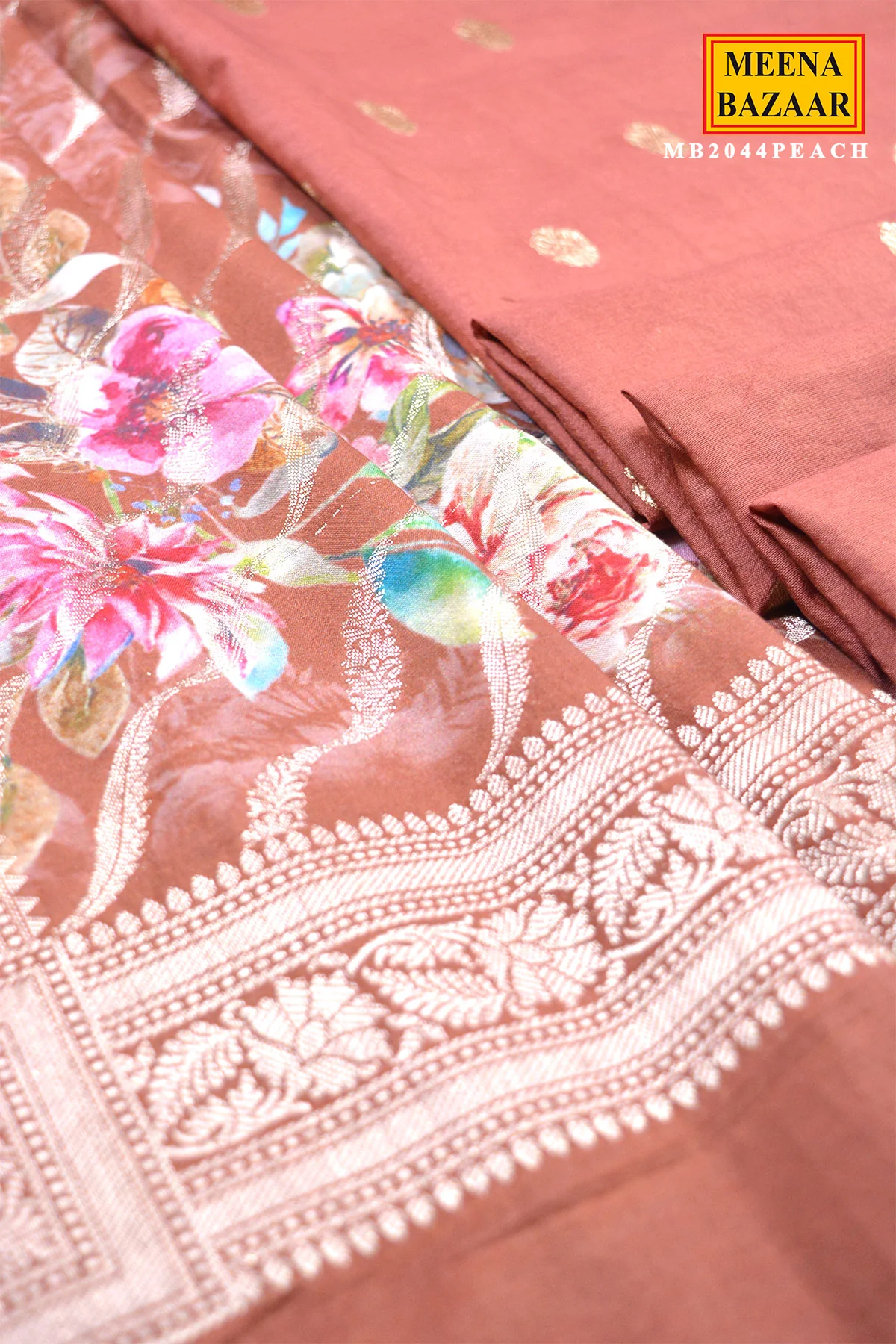Peach Floral Suit Set with Dupatta - Image 4