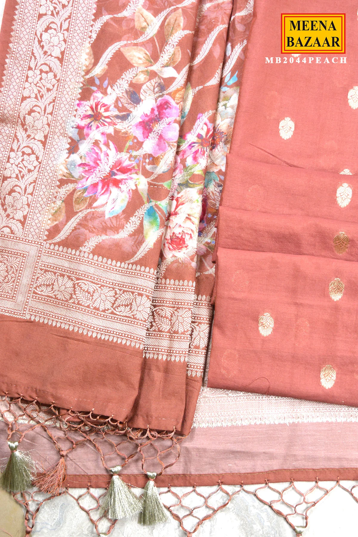 Peach Floral Suit Set with Dupatta - Image 5