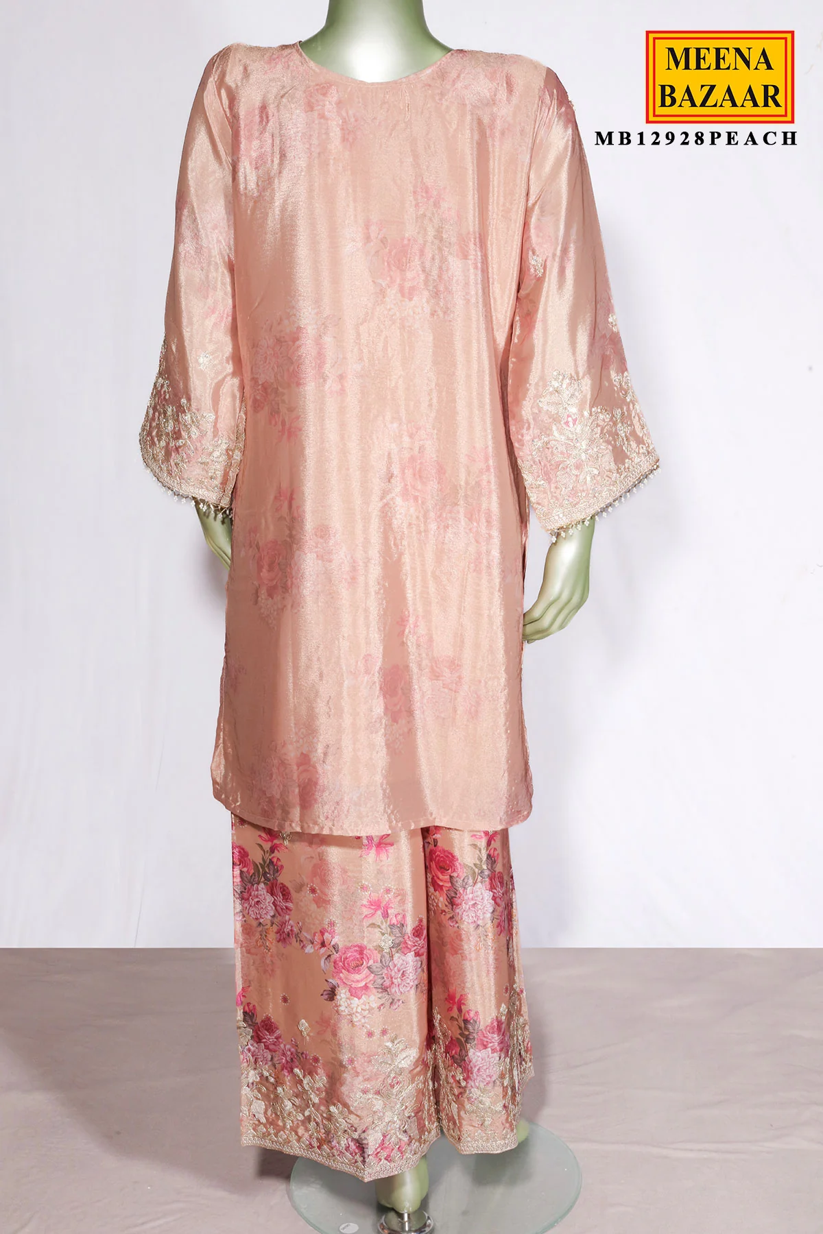 Peach Chinon Embroidered Suit for Women - Image 4