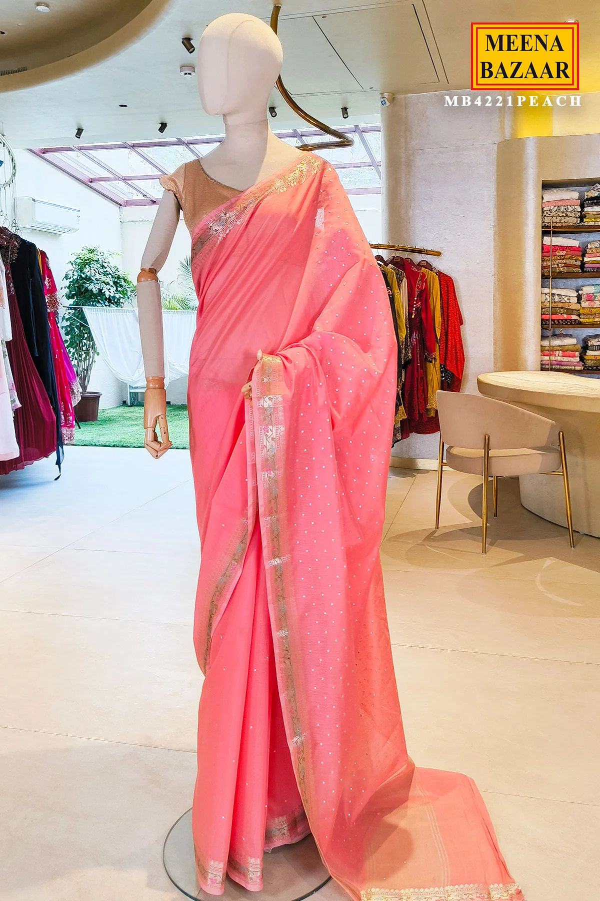 Peach Cotton Saree with Elegant Mirror Work for Women - Festive & Ethnic Wear - Image 2