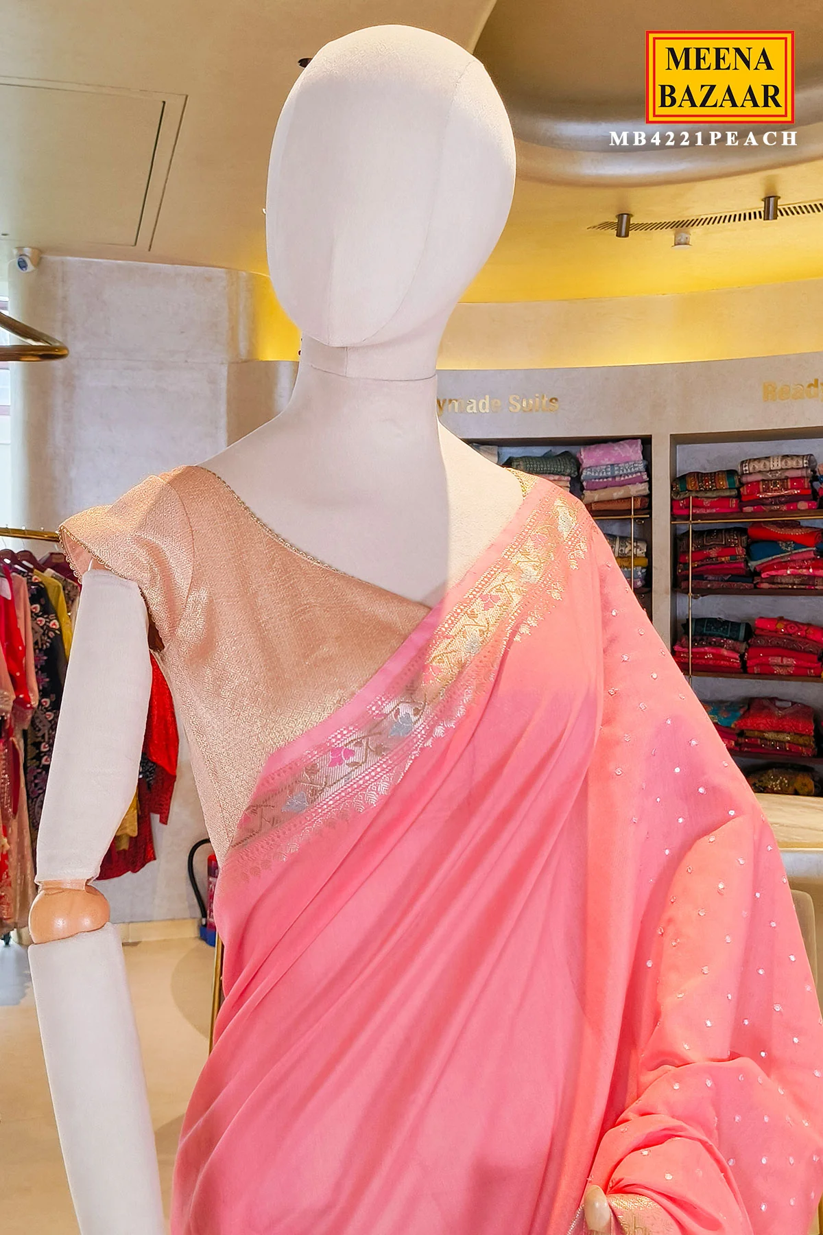 Peach Cotton Saree with Elegant Mirror Work for Women - Festive & Ethnic Wear - Image 3