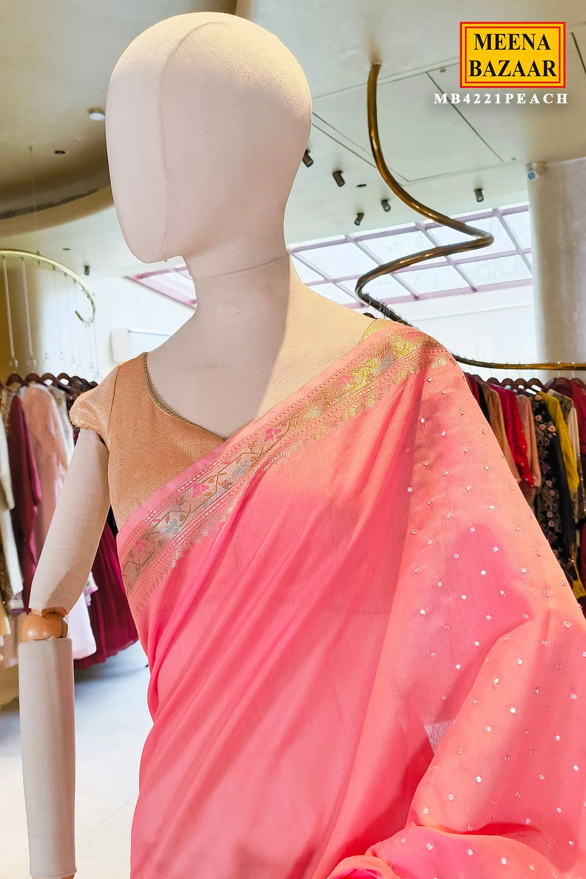 Peach Cotton Saree with Elegant Mirror Work for Women - Festive & Ethnic Wear - Image 4