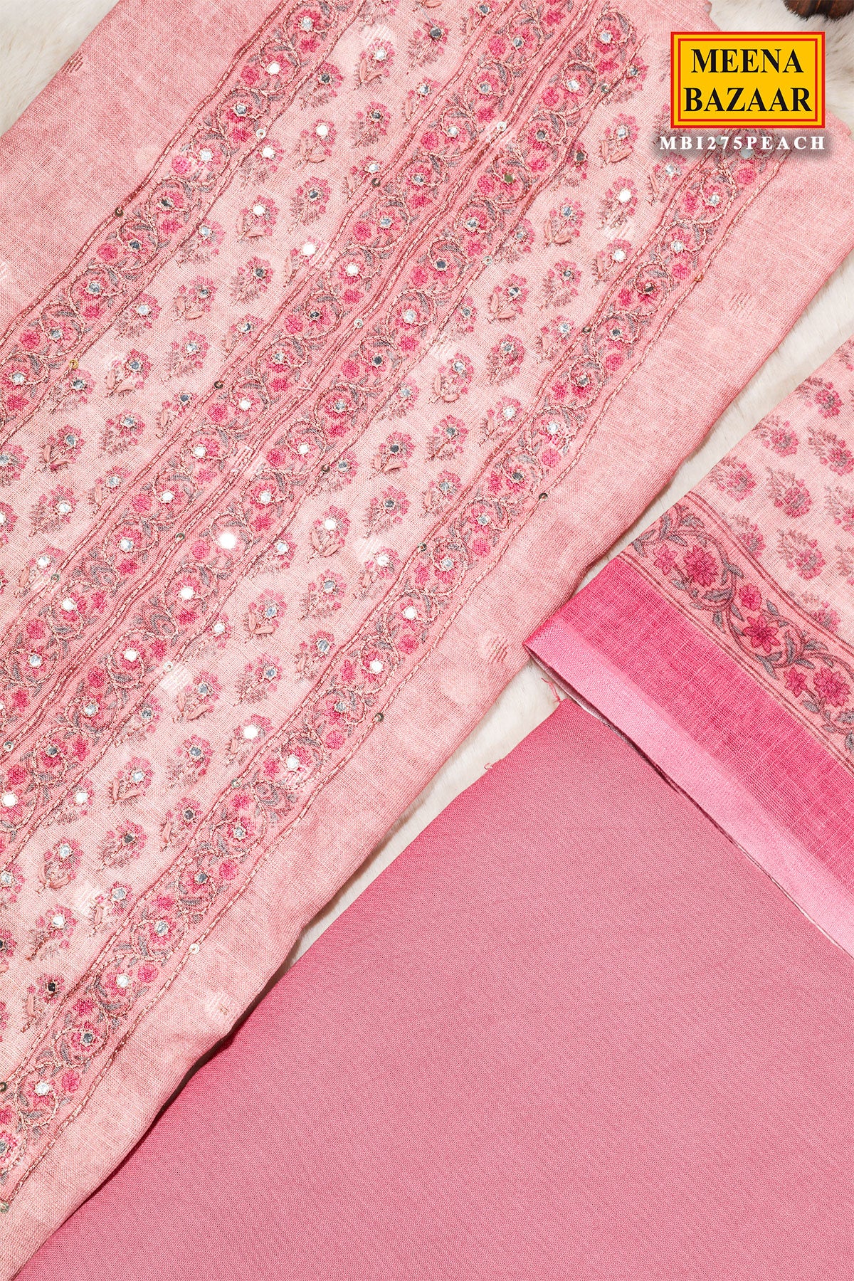 Peach Cotton Unstitched Suit with Elegant Embroidery - Image 3