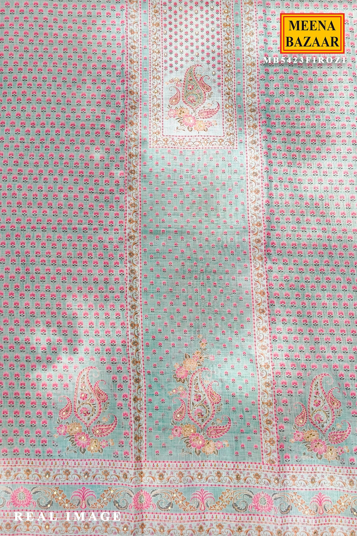 Ocean Breeze Blue Suit Set with Intricate Paisley Design - Image 5