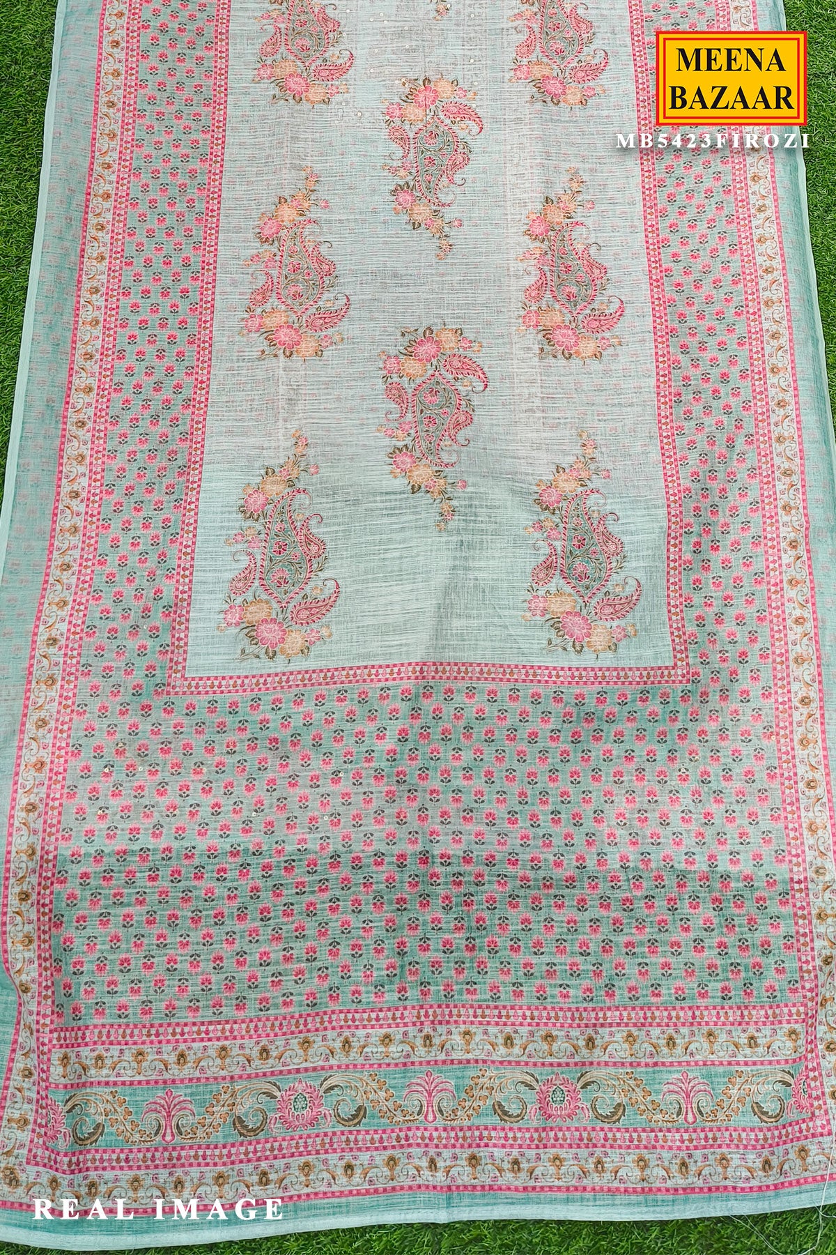 Ocean Breeze Blue Suit Set with Intricate Paisley Design - Image 6