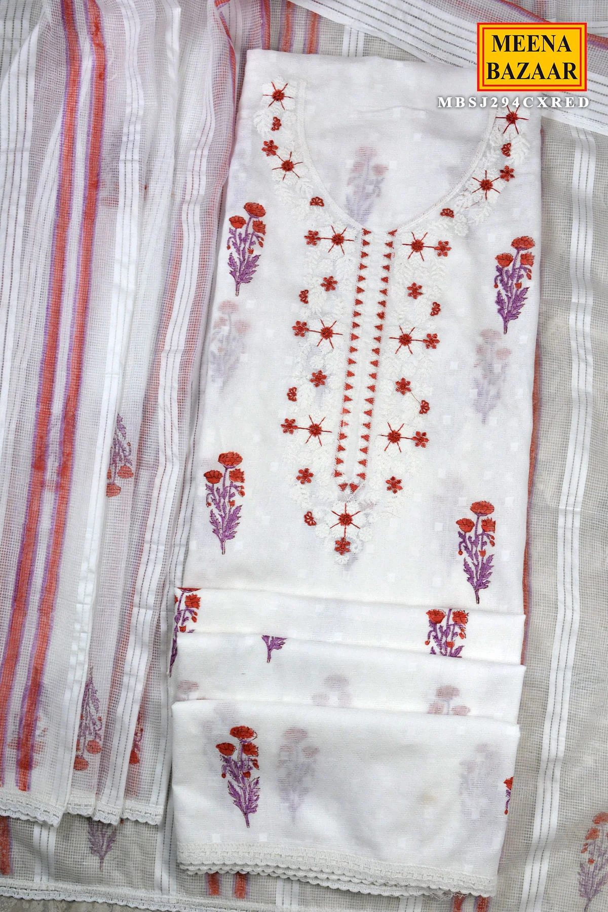 Cream and Red Floral Suit Set - Image 2