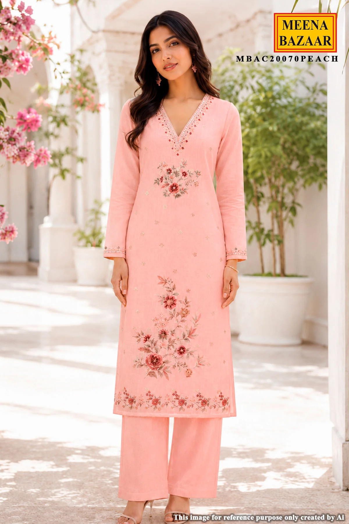 Peach Kota Embroidered Suit Piece - Image 2