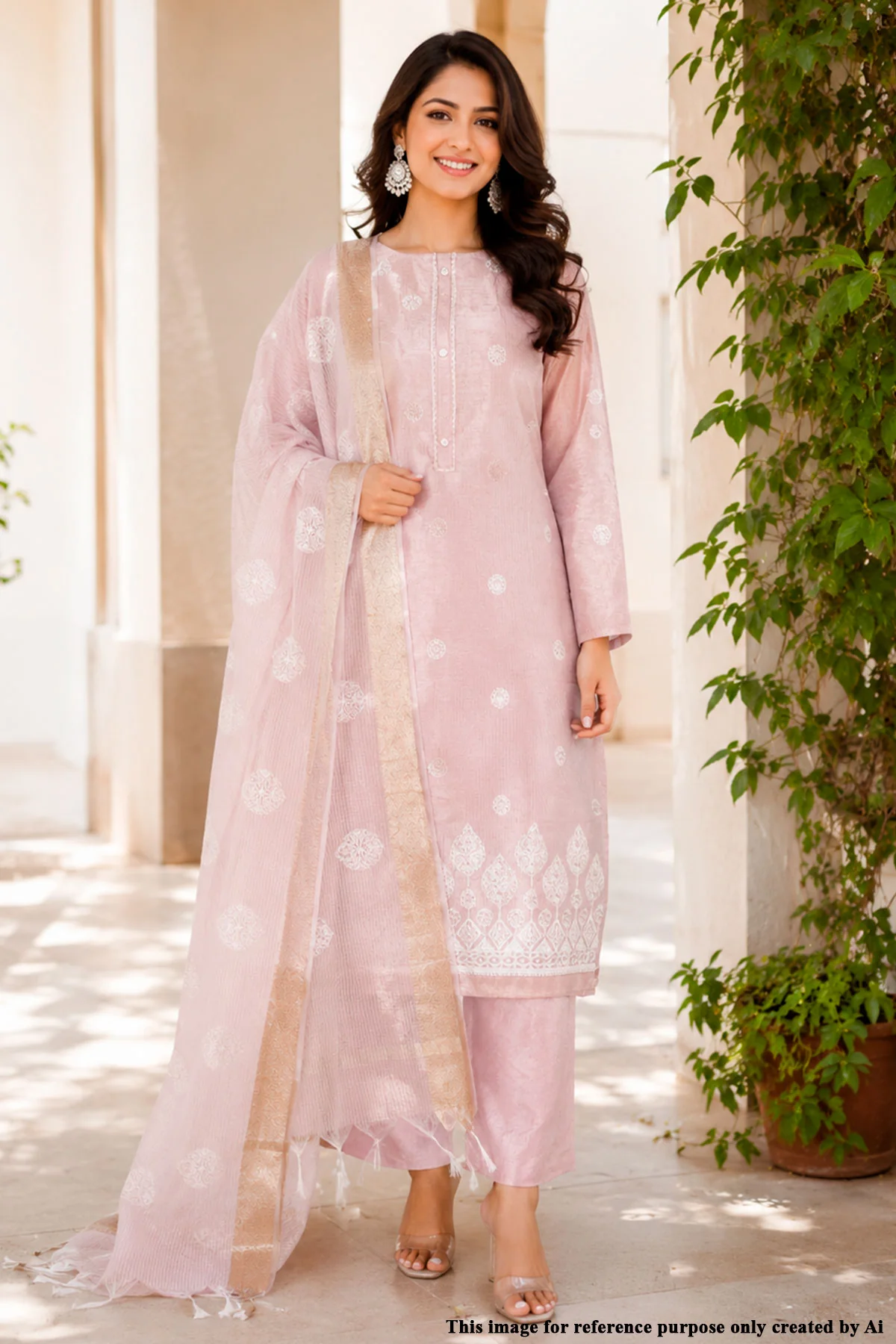 Peach Kota Embroidered Unstitched Suit Set