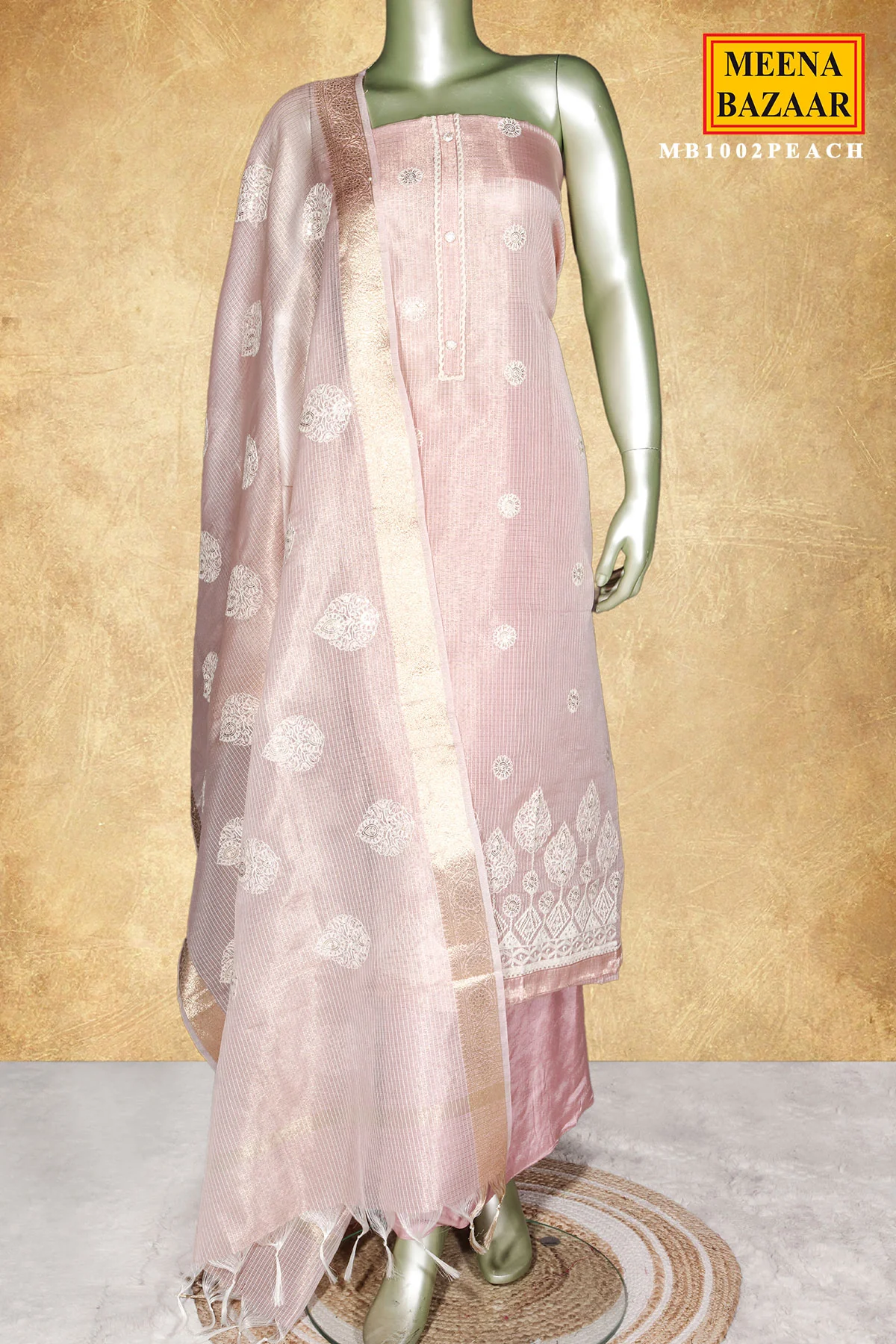 Peach Kota Embroidered Unstitched Suit Set - Image 2