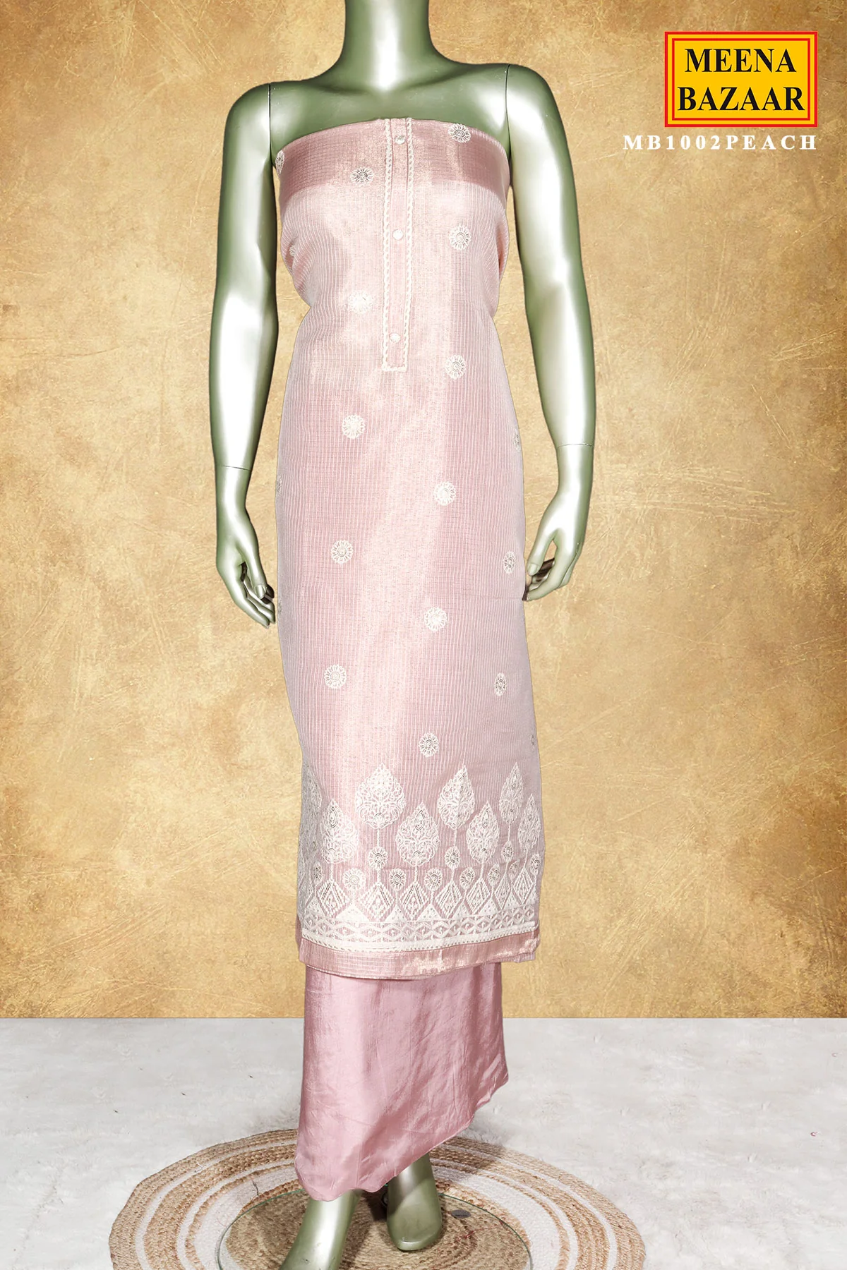 Peach Kota Embroidered Unstitched Suit Set - Image 3