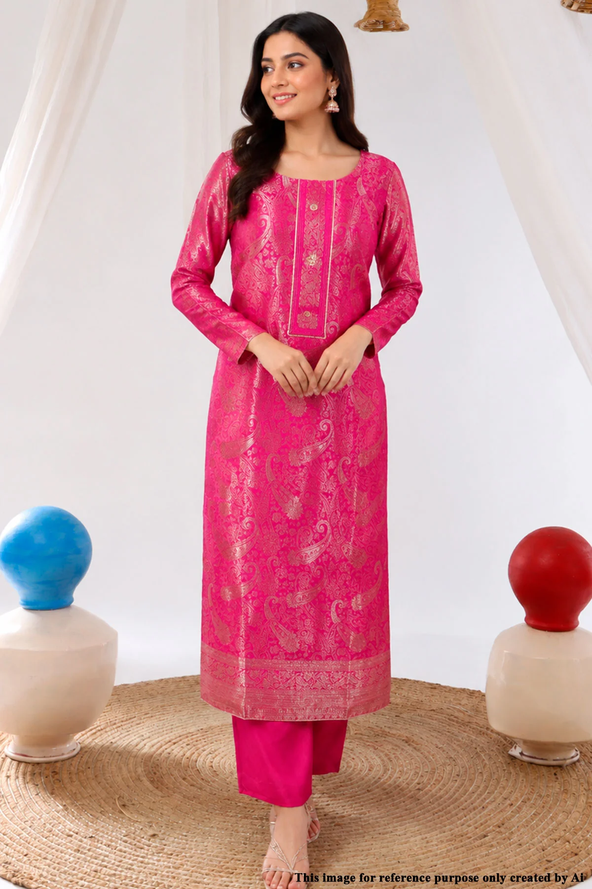 Pink Brasso Unstitched Suit with Neck Embroidery - Image 2