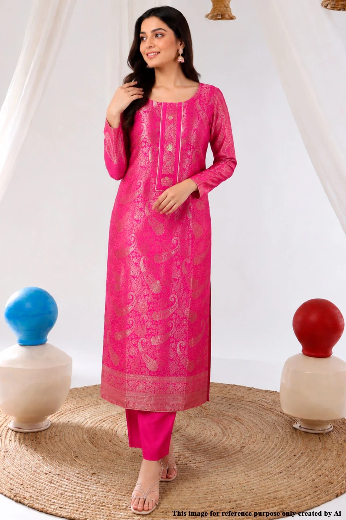 Pink Brasso Unstitched Suit with Neck Embroidery - Image 3