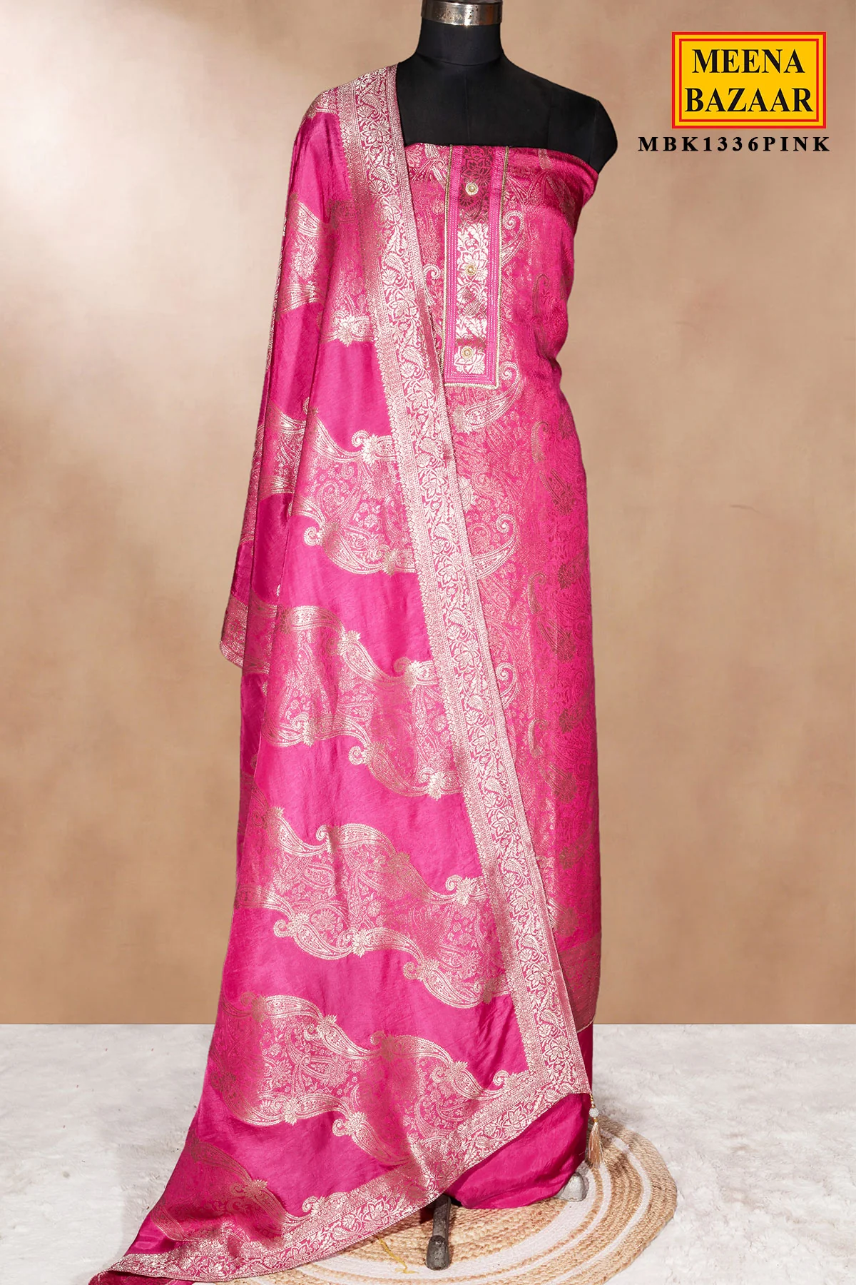 Pink Brasso Unstitched Suit with Neck Embroidery - Image 4