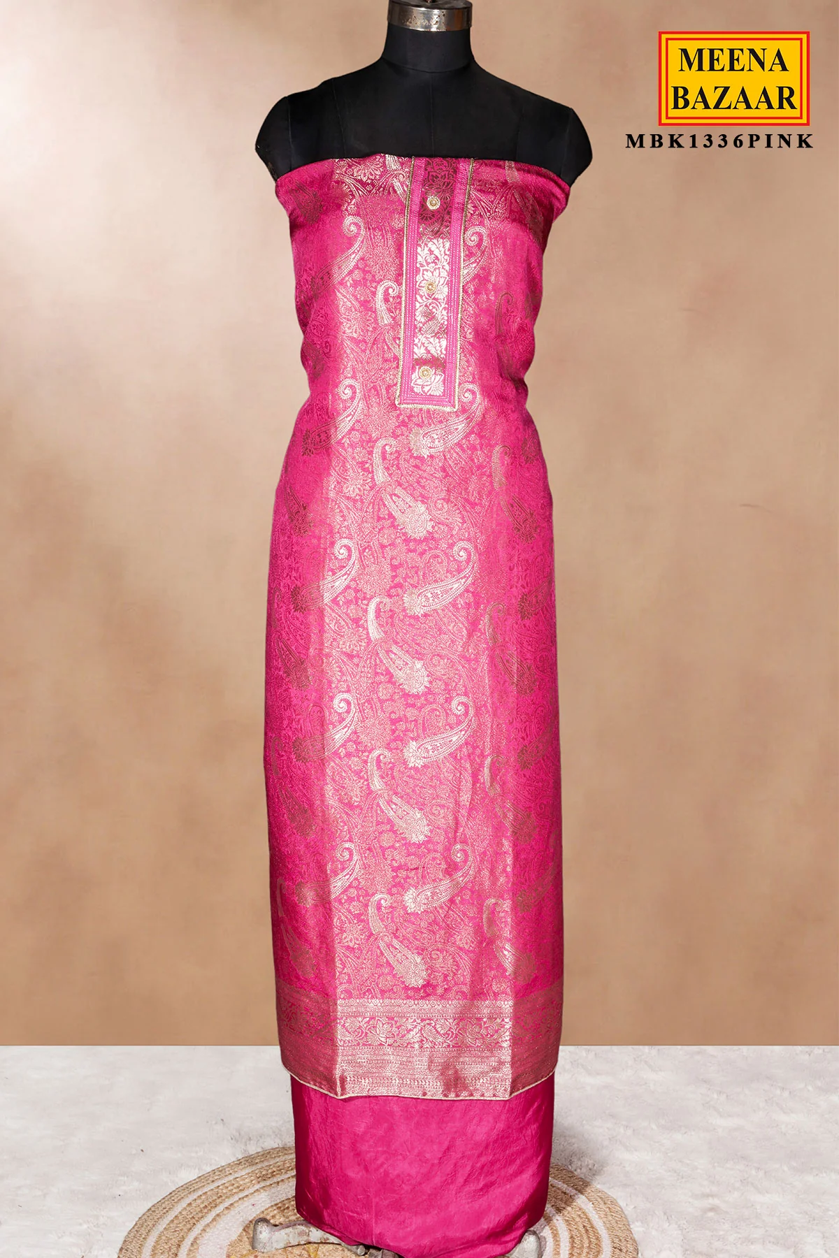 Pink Brasso Unstitched Suit with Neck Embroidery - Image 5