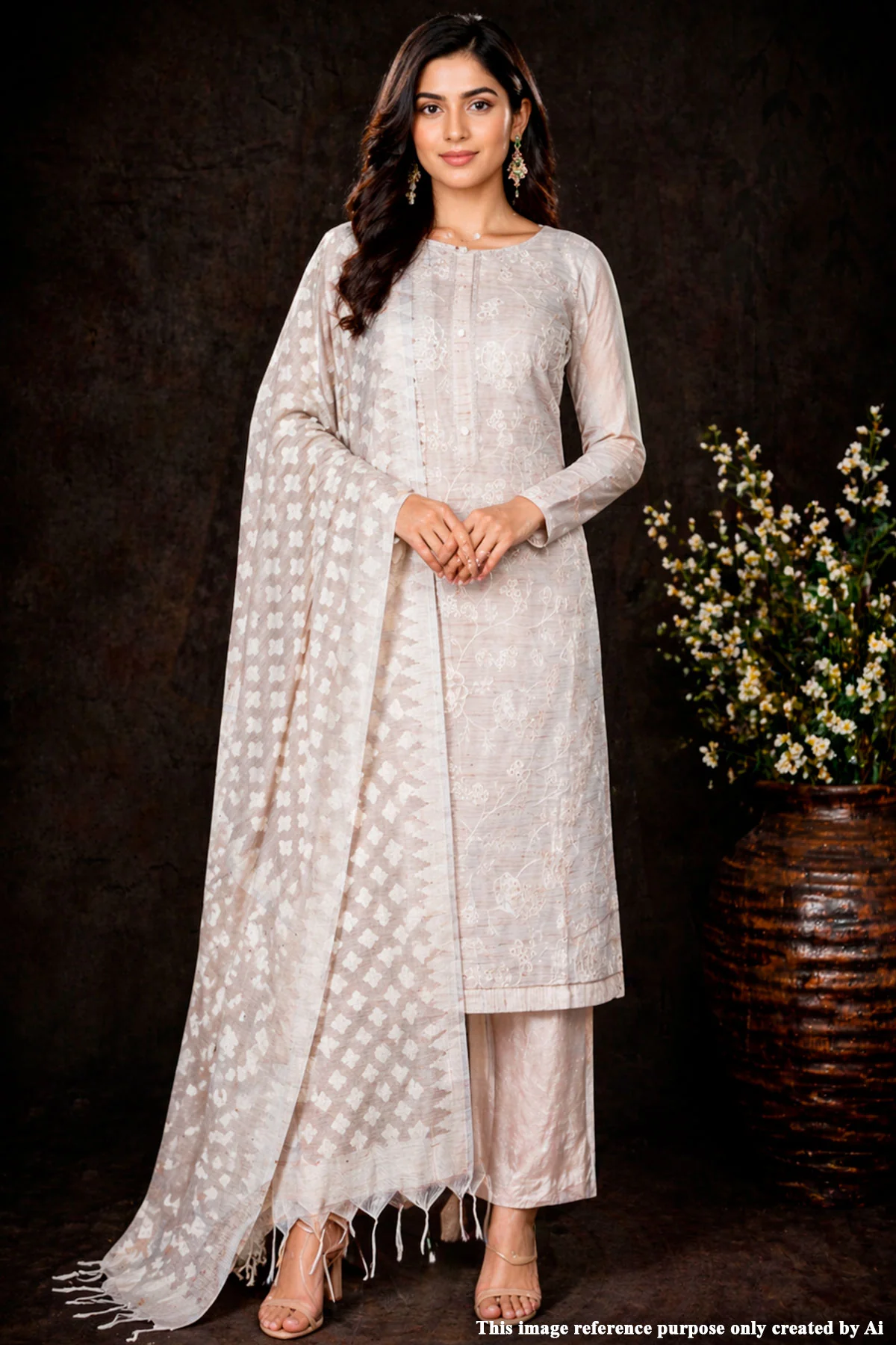 Tussar Chanderi Embroidered Unstitched Suit Piece