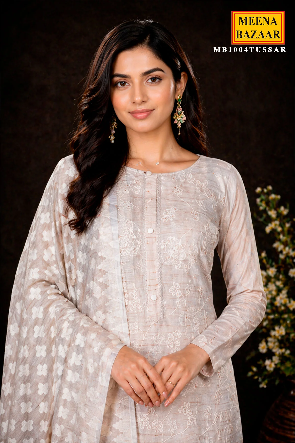 Tussar Chanderi Embroidered Unstitched Suit Piece - Image 2