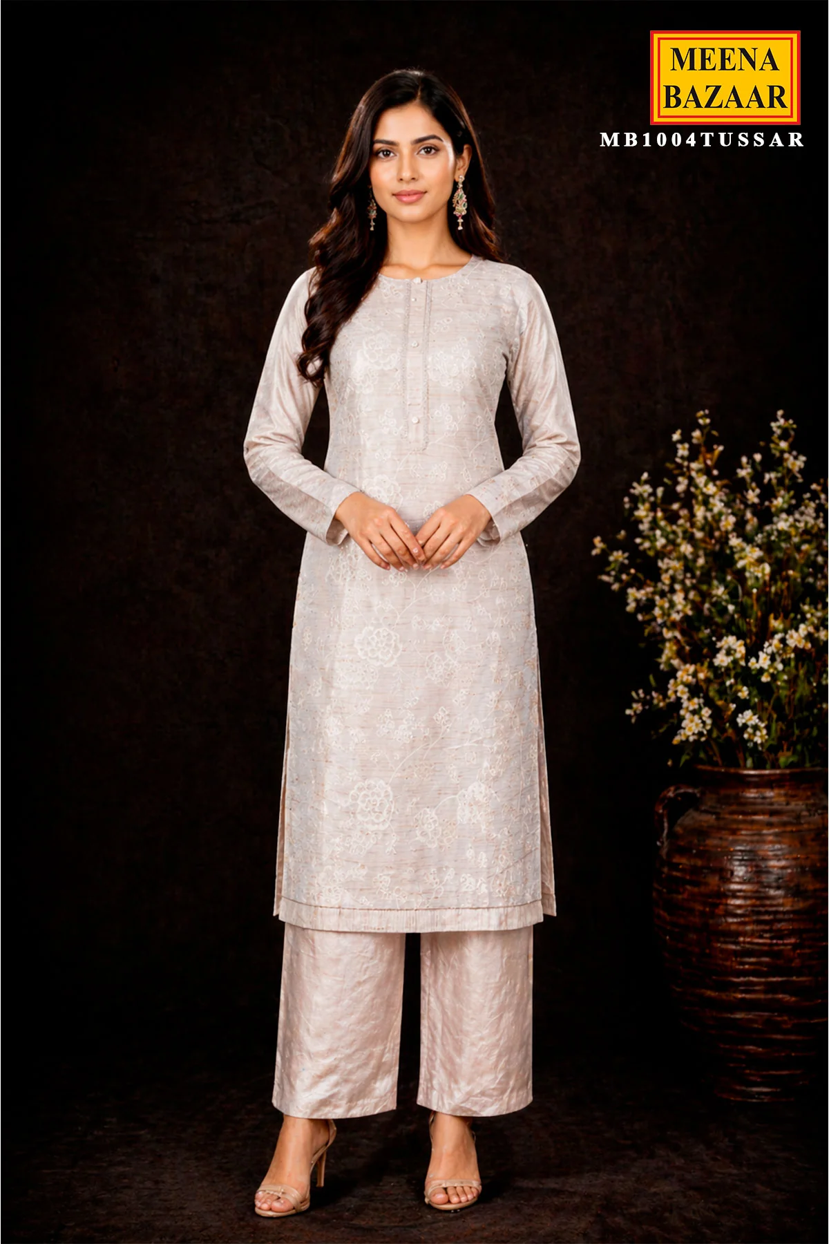 Tussar Chanderi Embroidered Unstitched Suit Piece - Image 3