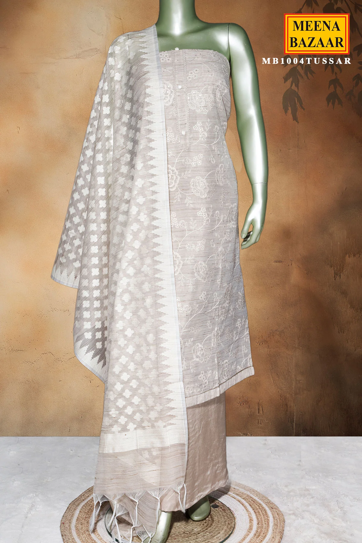 Tussar Chanderi Embroidered Unstitched Suit Piece - Image 4