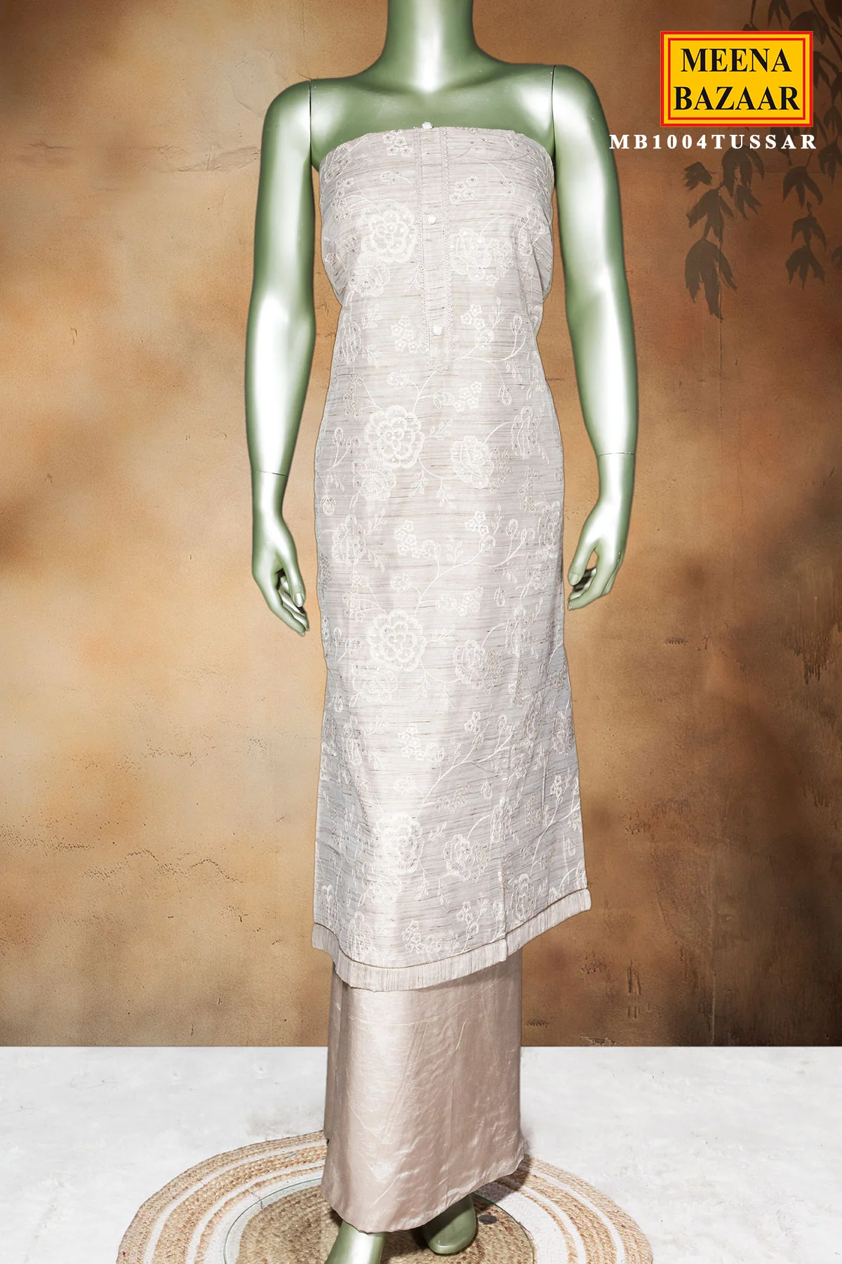 Tussar Chanderi Embroidered Unstitched Suit Piece - Image 5