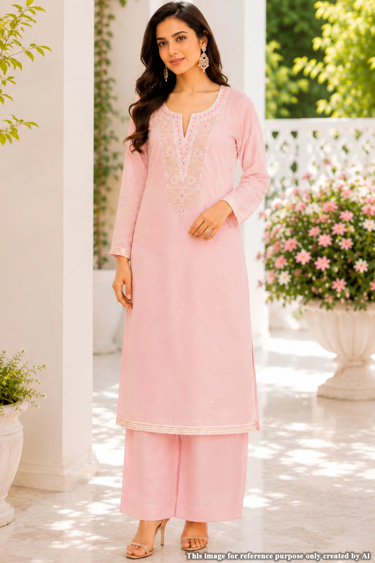 Pink Chanderi Suit Piece with Neck Embroidery - Image 2