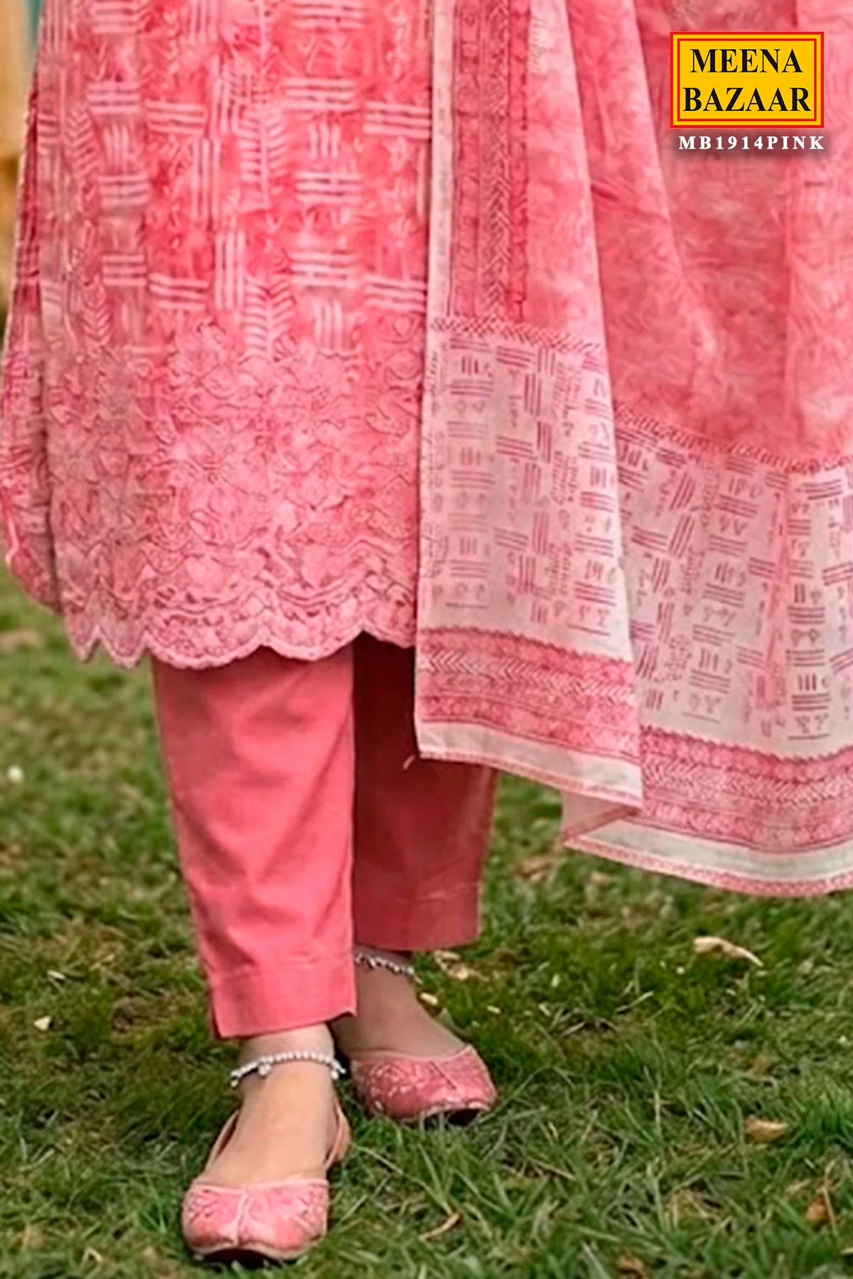 Pink Chanderi Unstitched Suit with Elegant Embroidery - Image 3